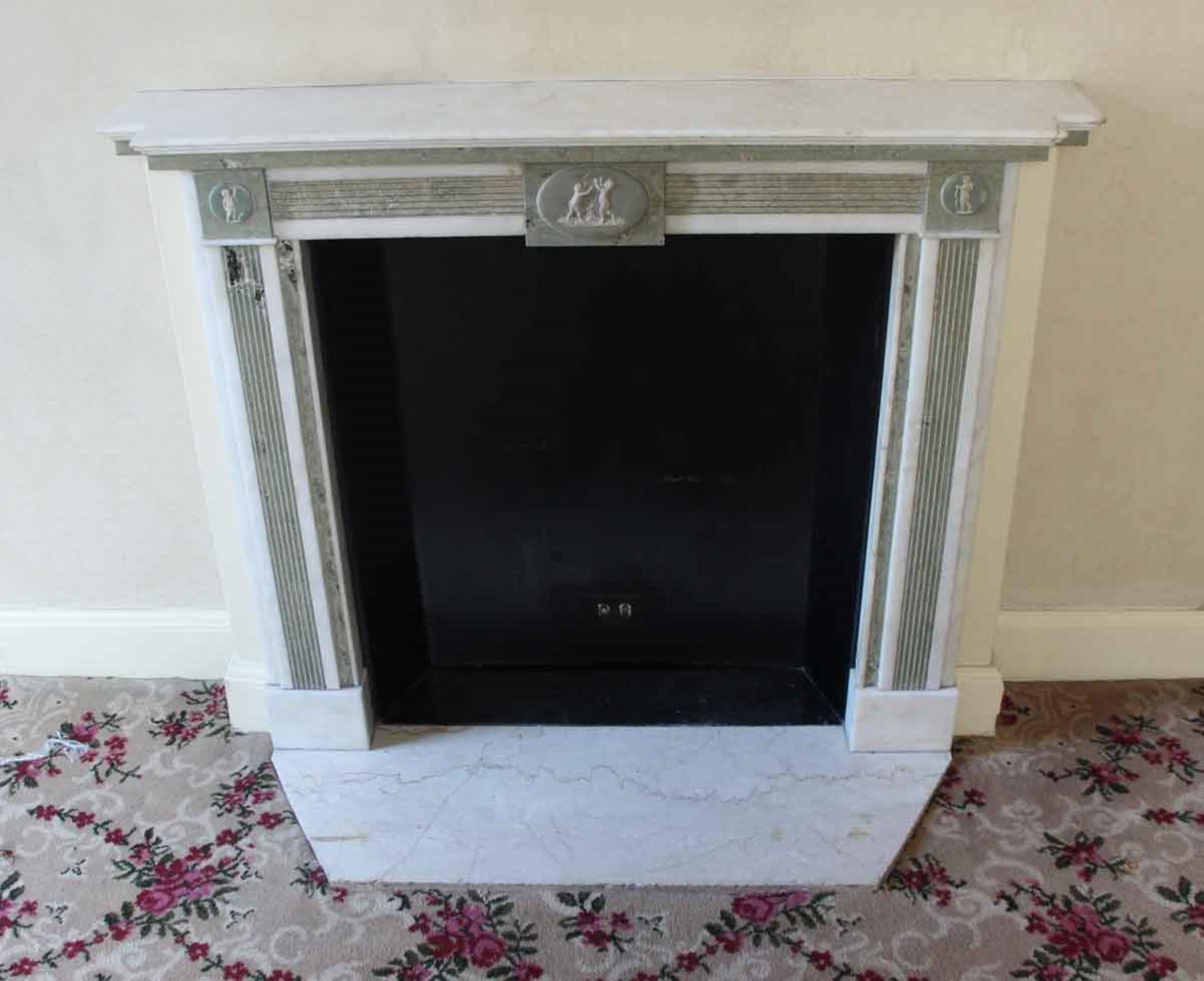 Hand-Carved 1800s NYC Waldorf Astoria Hotel Mantel White and Green Marble Regency Style