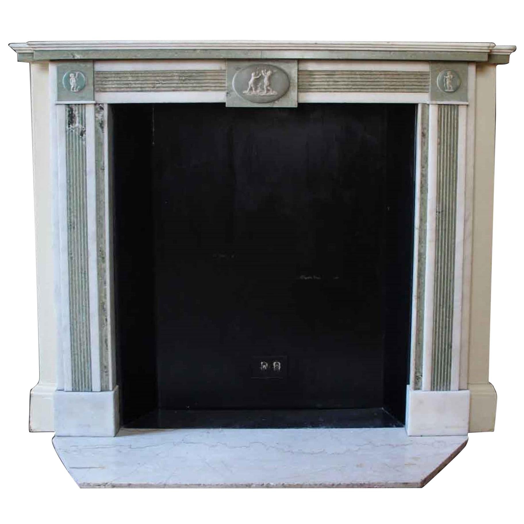 1800s NYC Waldorf Astoria Hotel Mantel White and Green Marble Regency Style