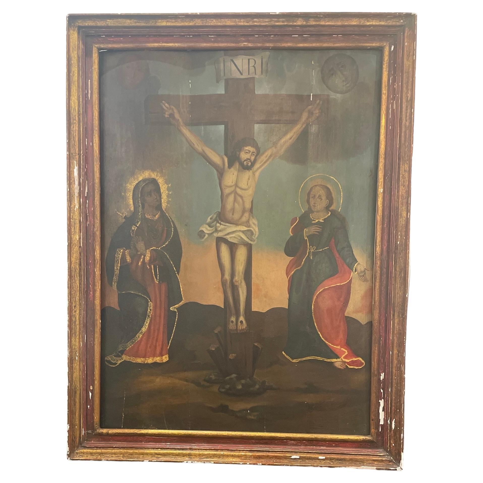 1800’s Oil on Board Religious Painting For Sale