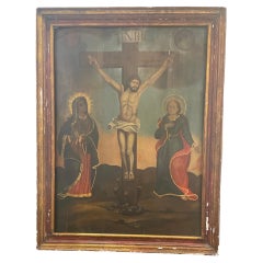 Peinture religieuse à l'huile sur carton des années 1800