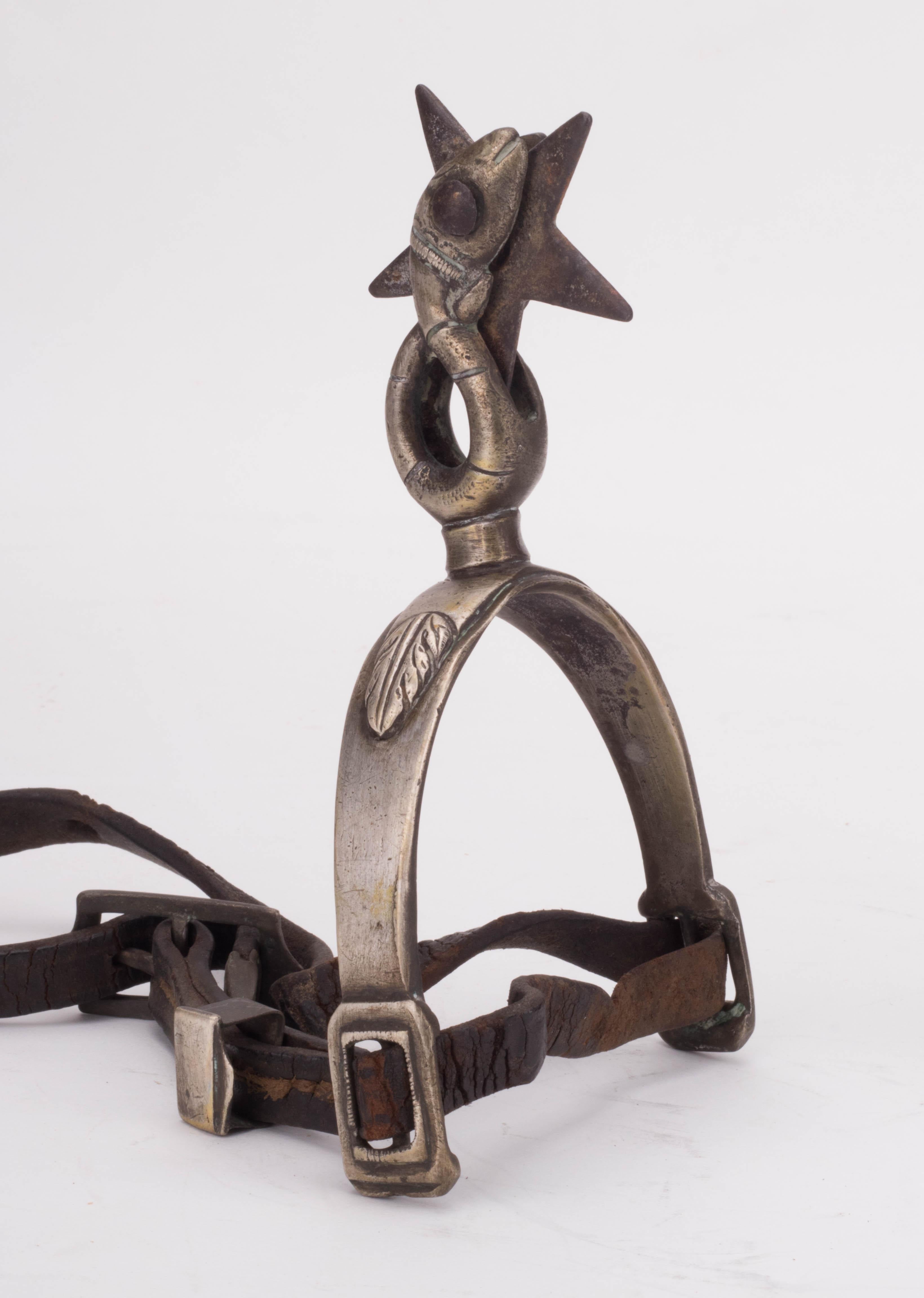 North American 1800s Pair of American Silvered Metal Spurs