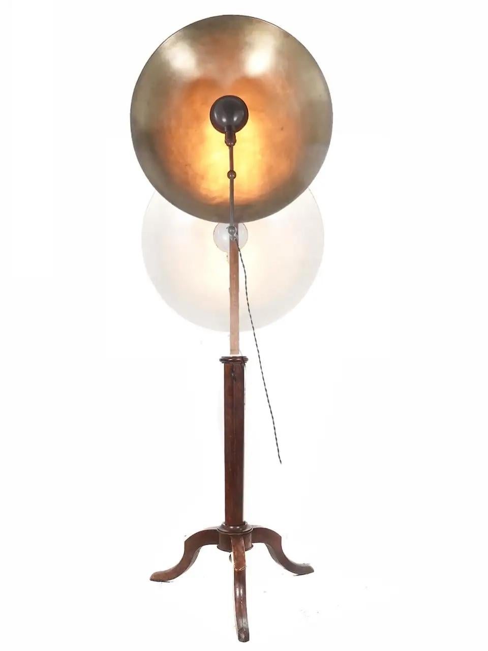 Legno di alberi da frutto Lampada da terra con specchio parabolico del 1800 in vendita
