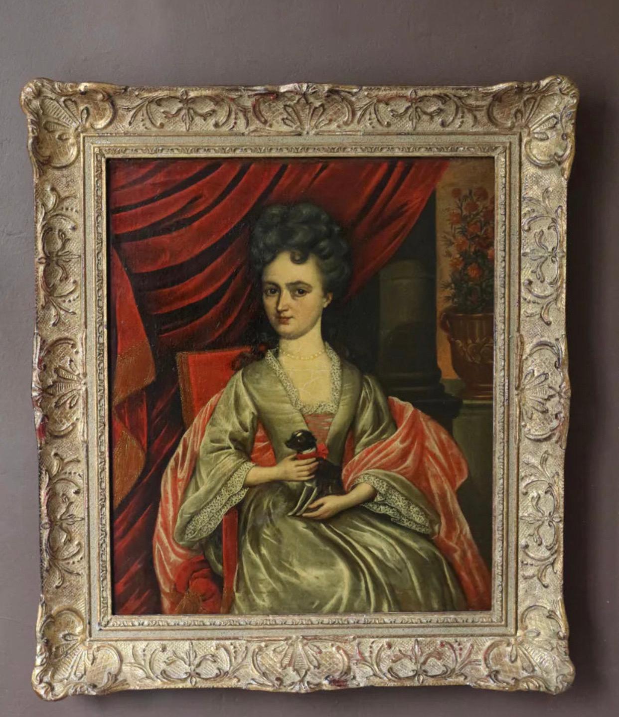 Unglaubliches Porträt der Madame de Graffigny im Pariser Realismus der frühen 1800er Jahre. Maße 65 x 53.
Françoise de Graffigny, Autorin des berühmten Romans 