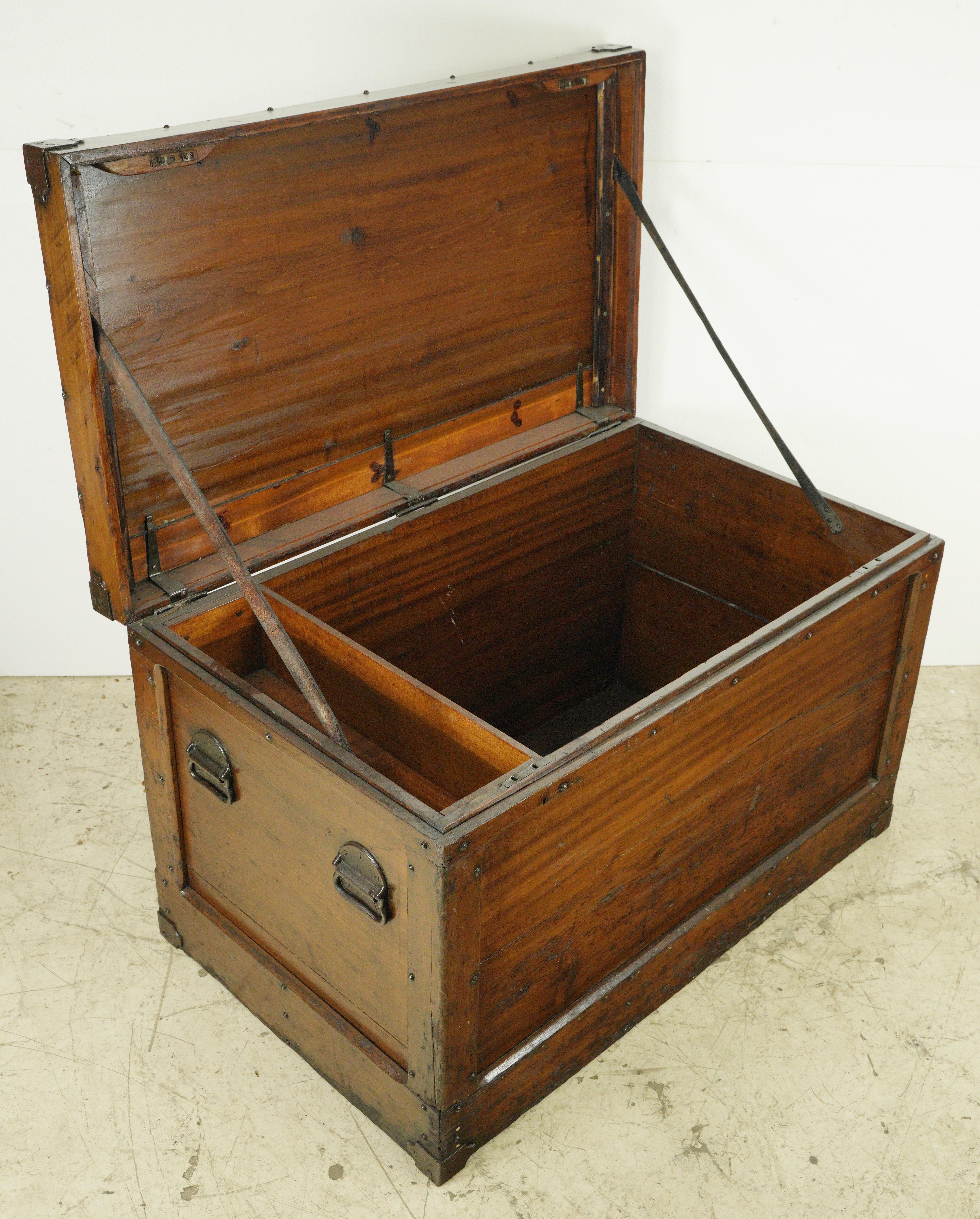 1800s Pine C.H. Tenney Trunk with Leather Straps For Sale 4