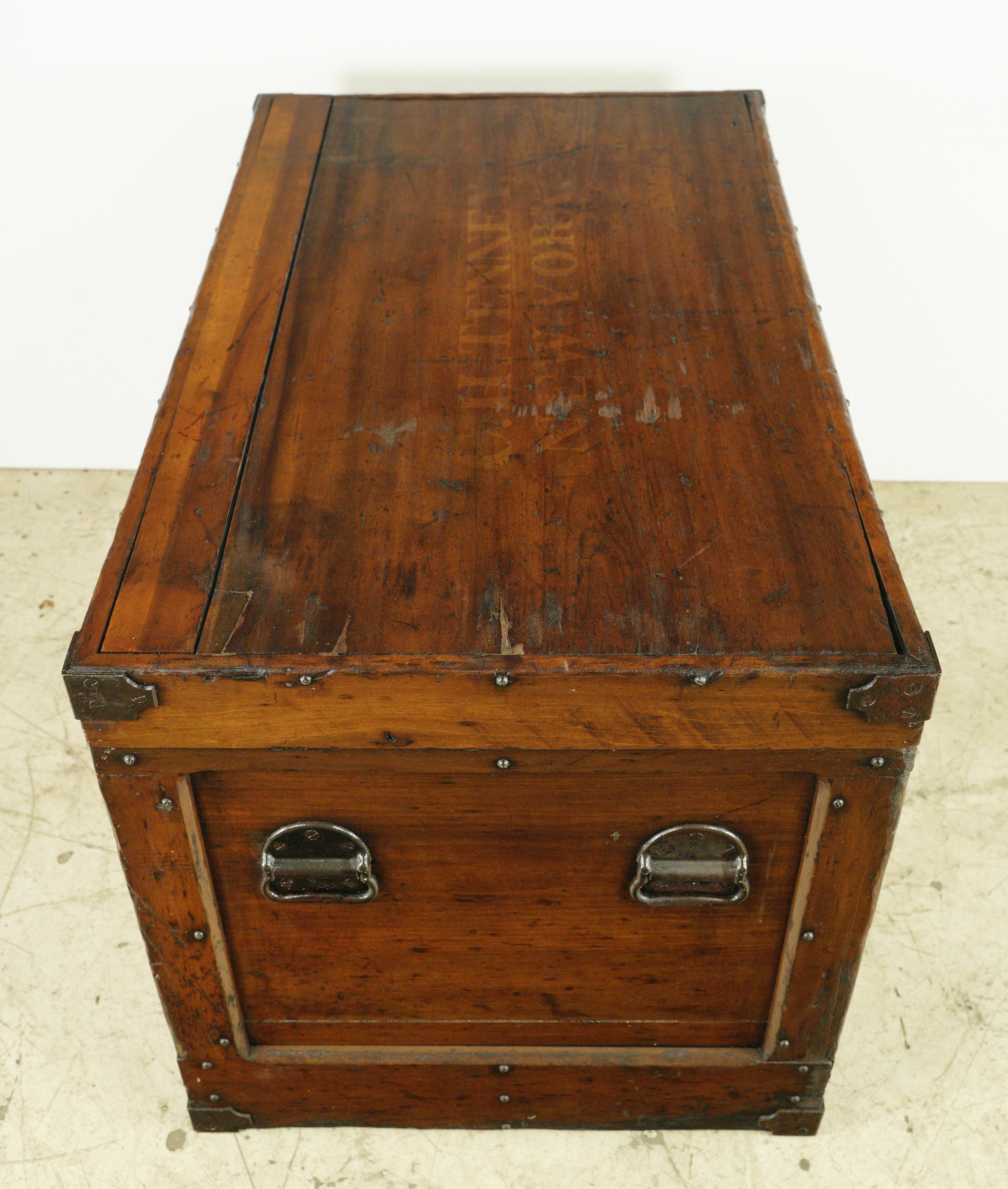 1800s Pine C.H. Tenney Trunk with Leather Straps For Sale 7