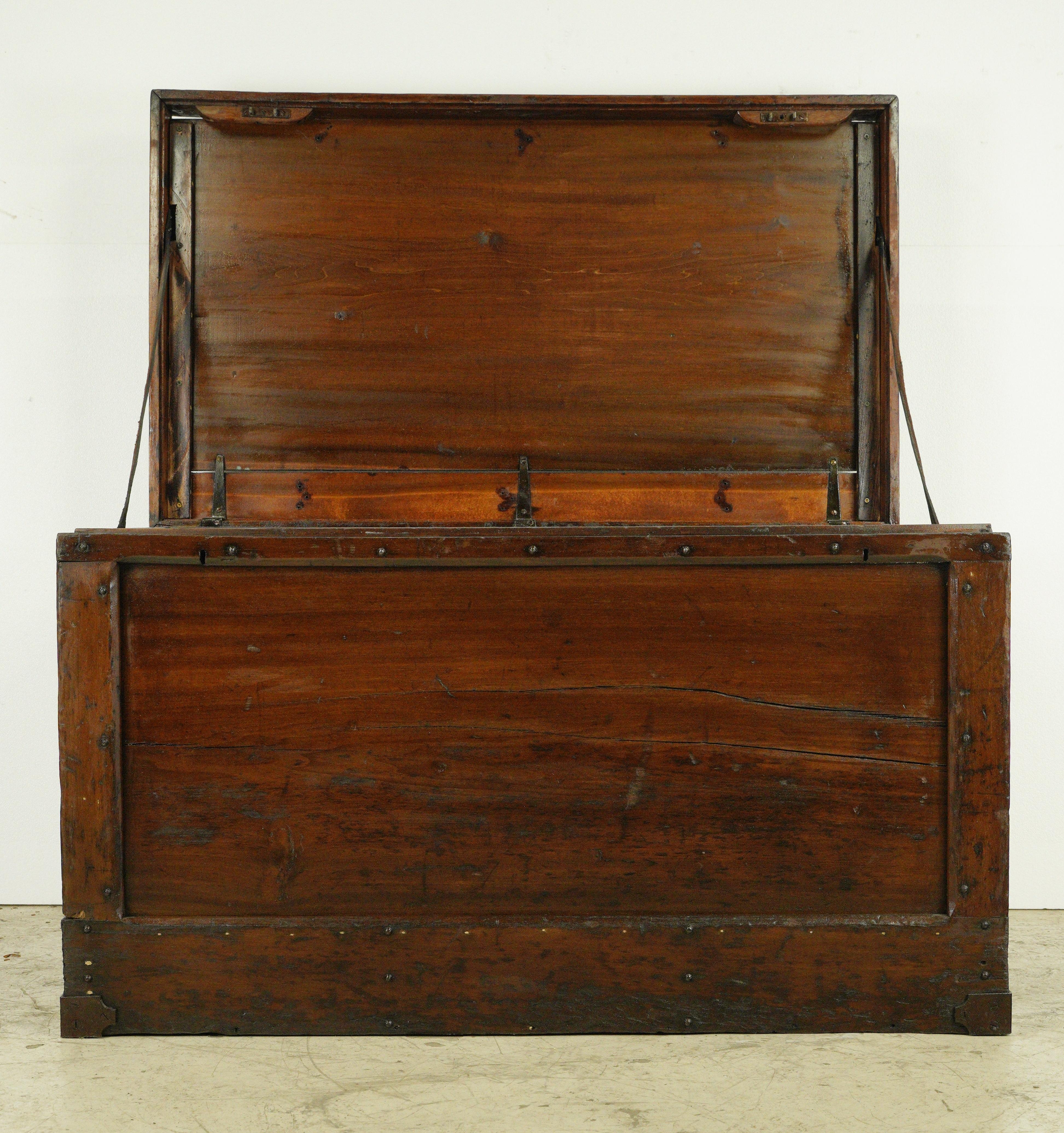 American 1800s Pine C.H. Tenney Trunk with Leather Straps For Sale
