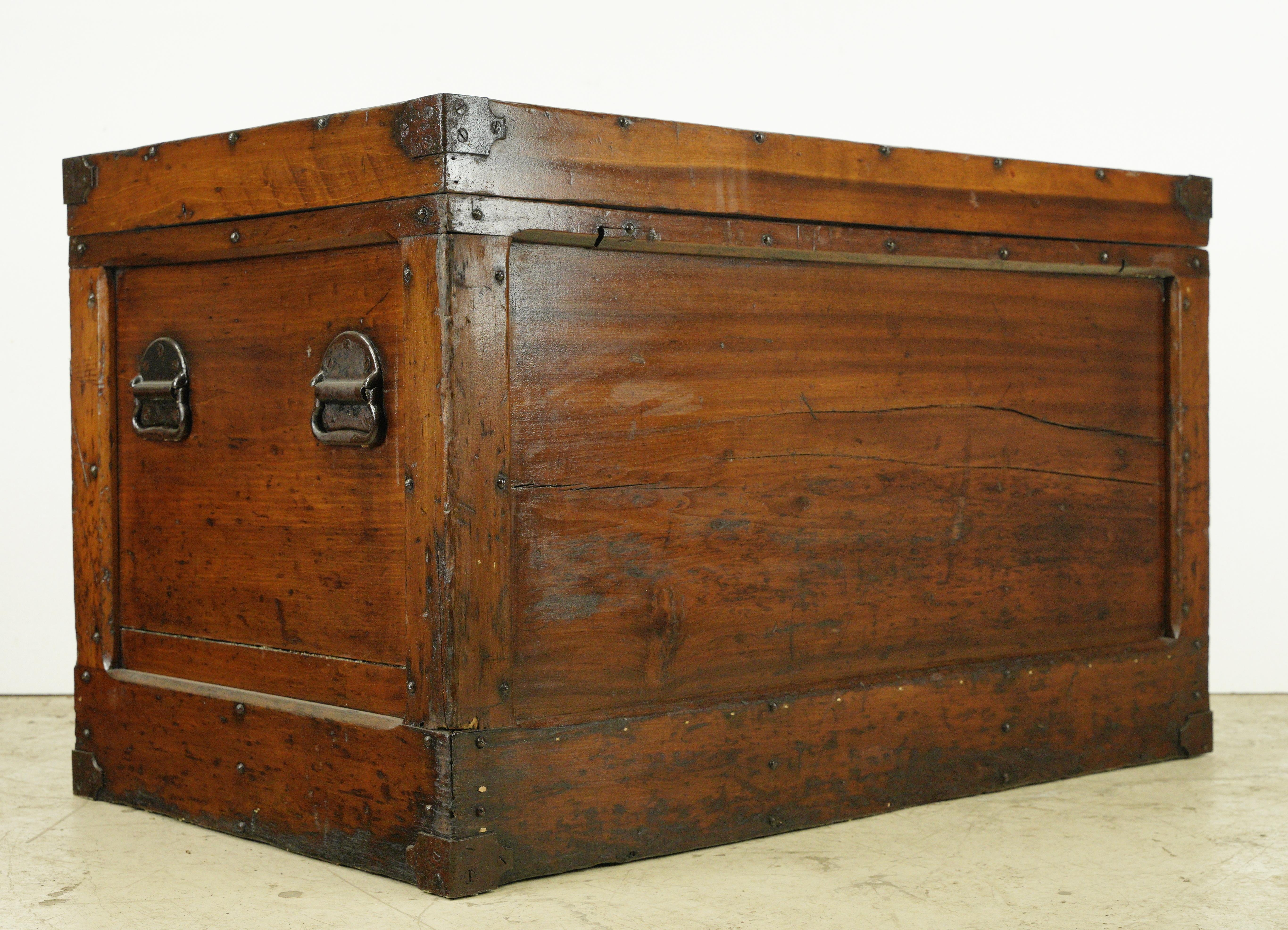 1800s Pine C.H. Tenney Trunk with Leather Straps For Sale 1