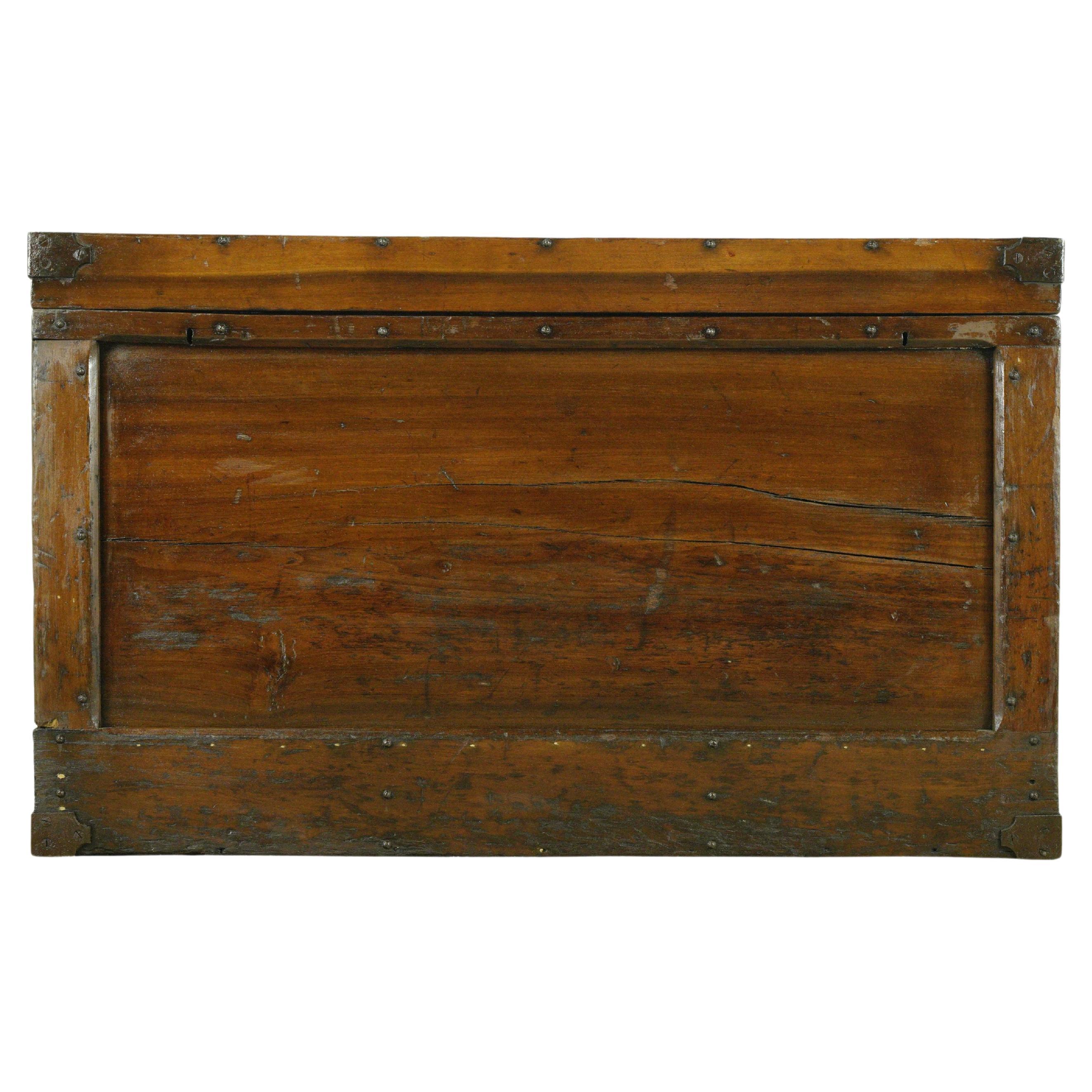 1800s Pine C.H. Tenney Trunk with Leather Straps For Sale
