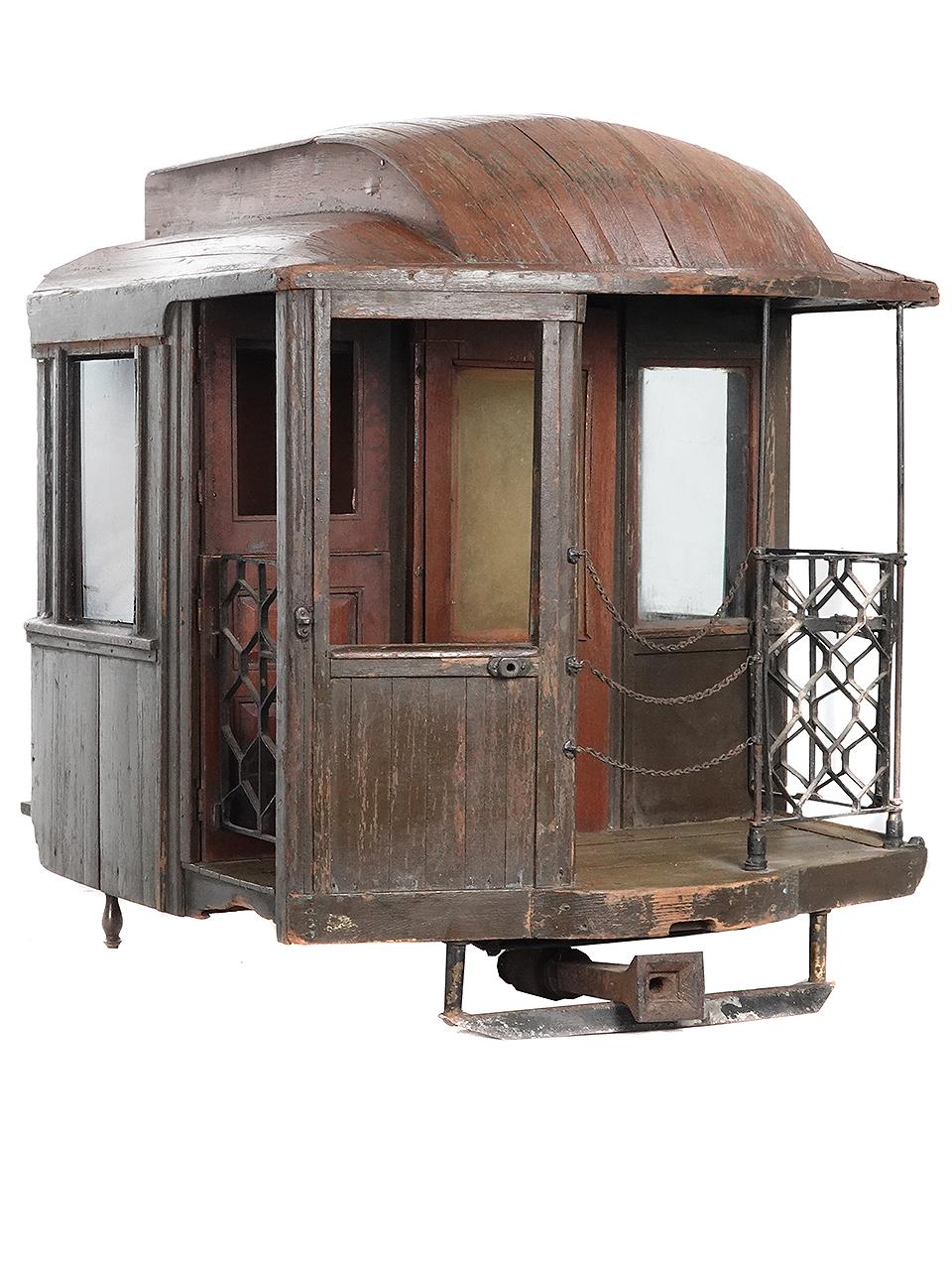 This is a nicely detailed Clerestory Parlor Railway Car salesman sample. It was created for the Jackson and Sharp Company in the mid to late 19th century. I mostly shows the paneled dutch door and how it works with the articulated railing gates. It