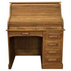 1800s Roll Top Oak Desk with Raised Panels