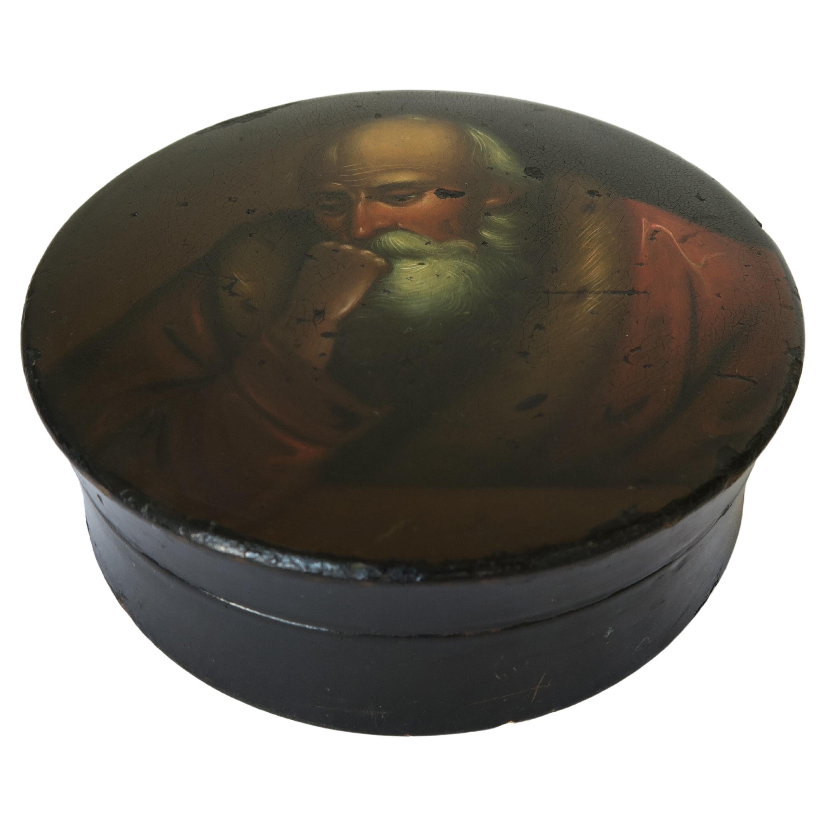 1800s Russian Lacquer Box Philosopher For Sale
