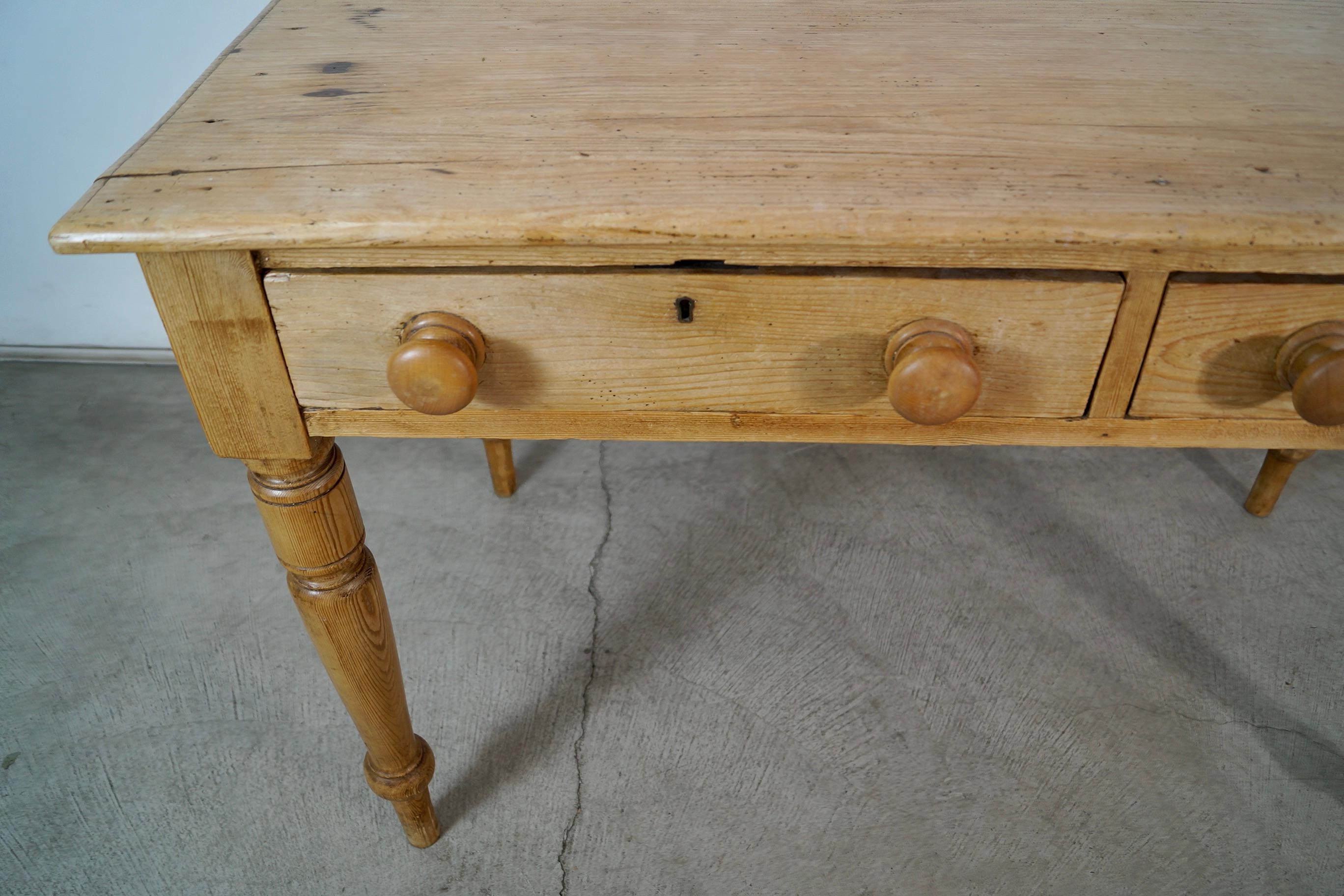 1800's Rustic Solid English Pine Farm Table 12