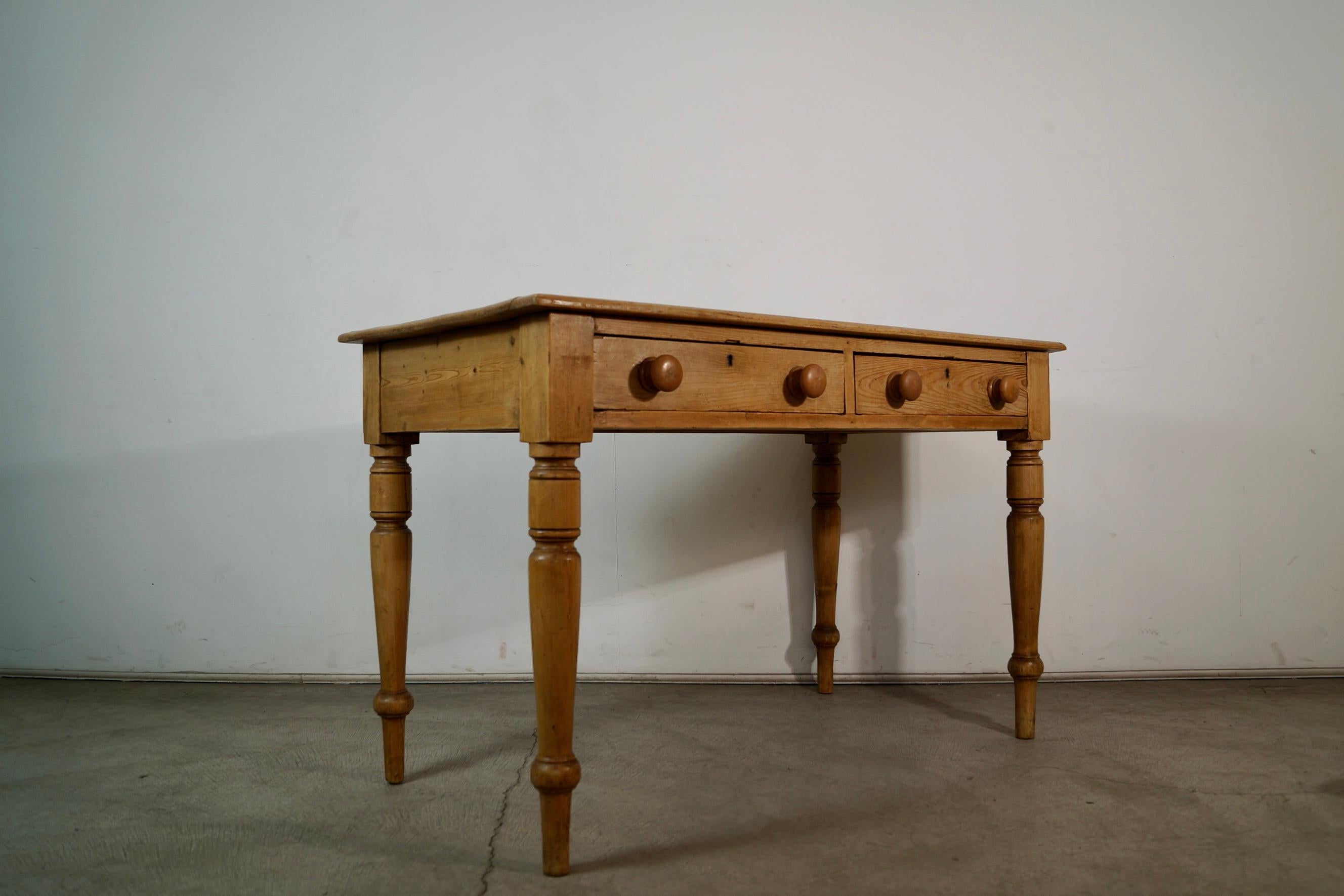 1800's Rustic Solid English Pine Farm Table In Distressed Condition In Burbank, CA