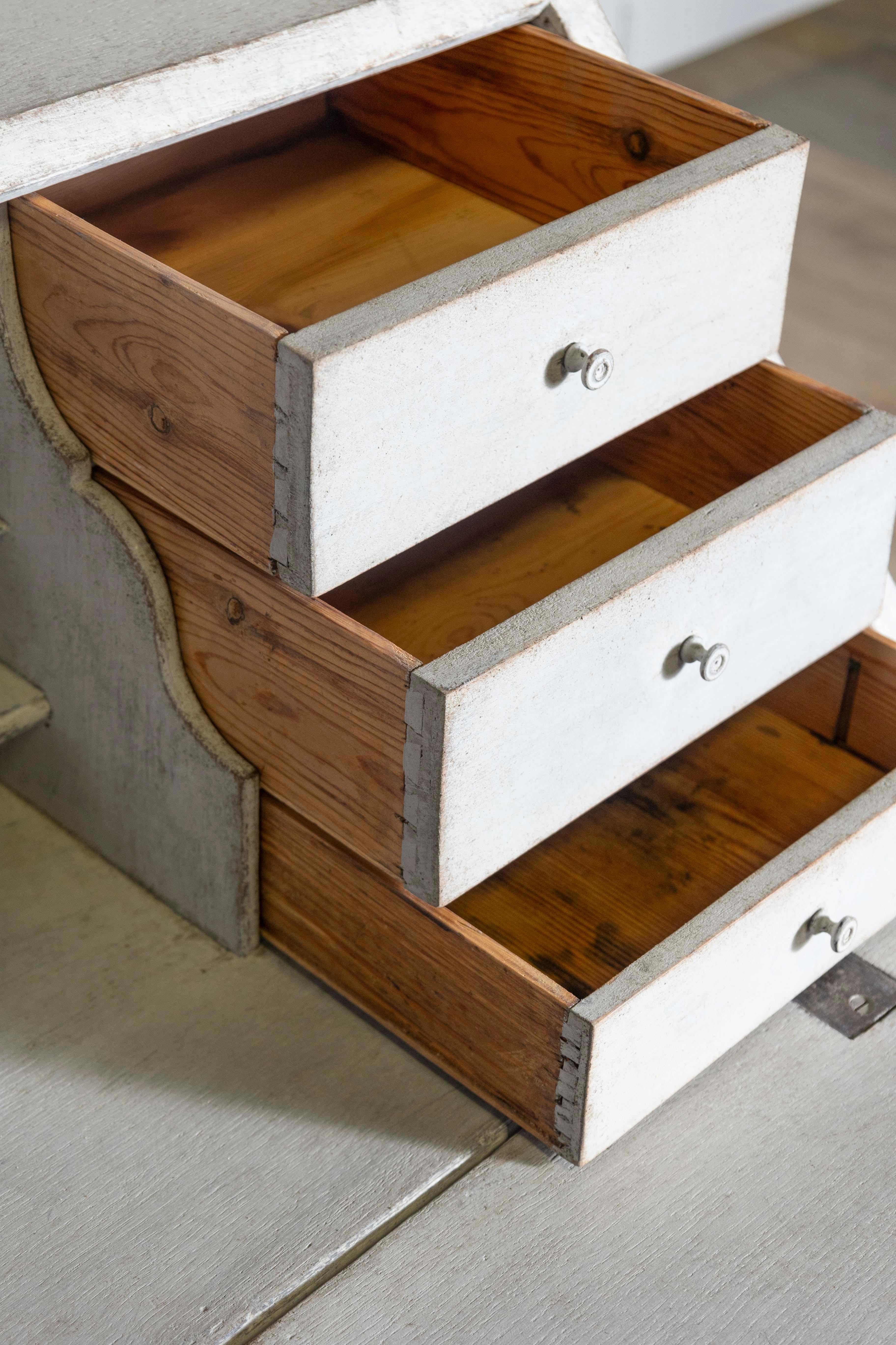 1800s Scandinavian Light Painted Slant-Front Secretary with Multiple Drawers In Good Condition In Atlanta, GA