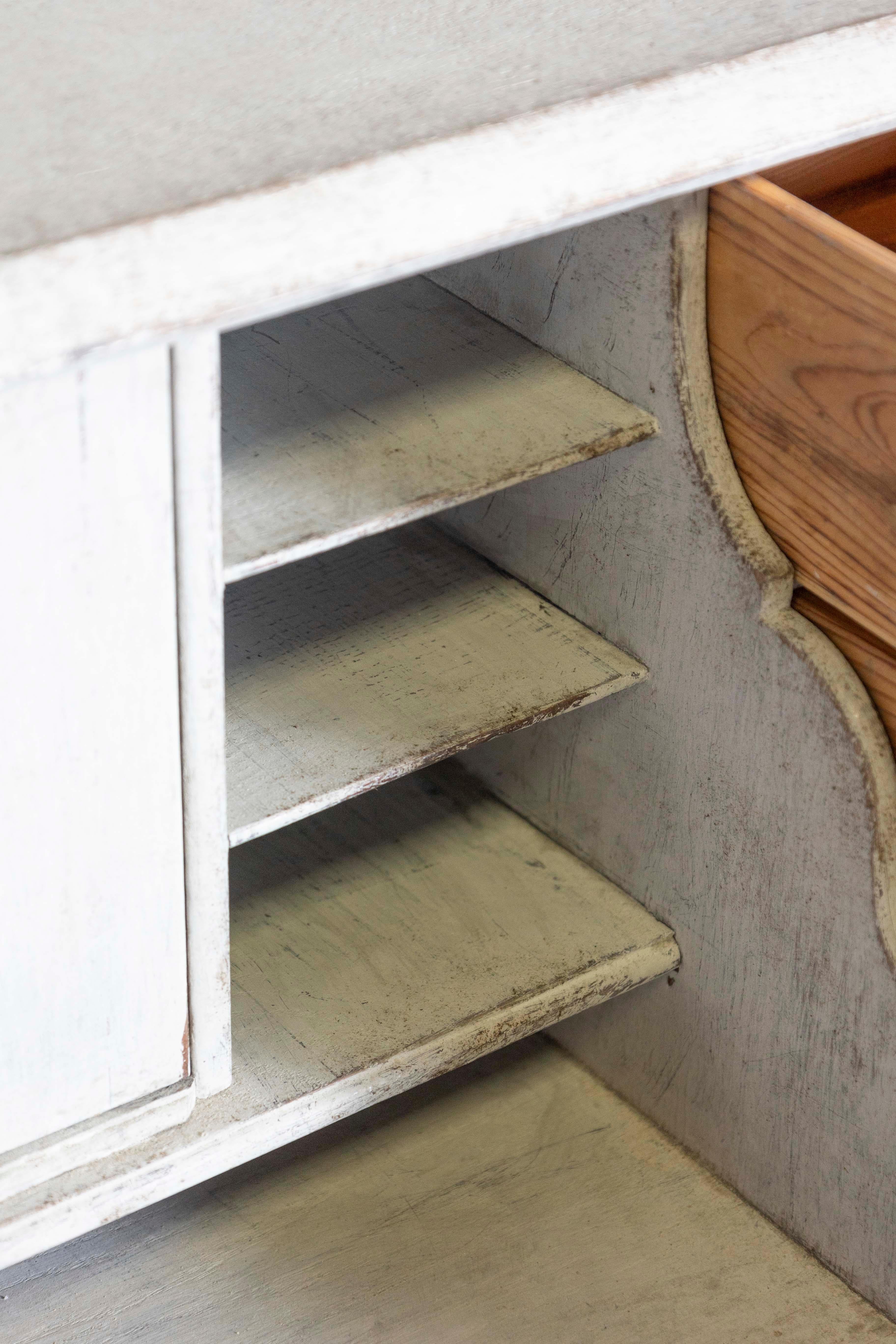 19th Century 1800s Scandinavian Light Painted Slant-Front Secretary with Multiple Drawers