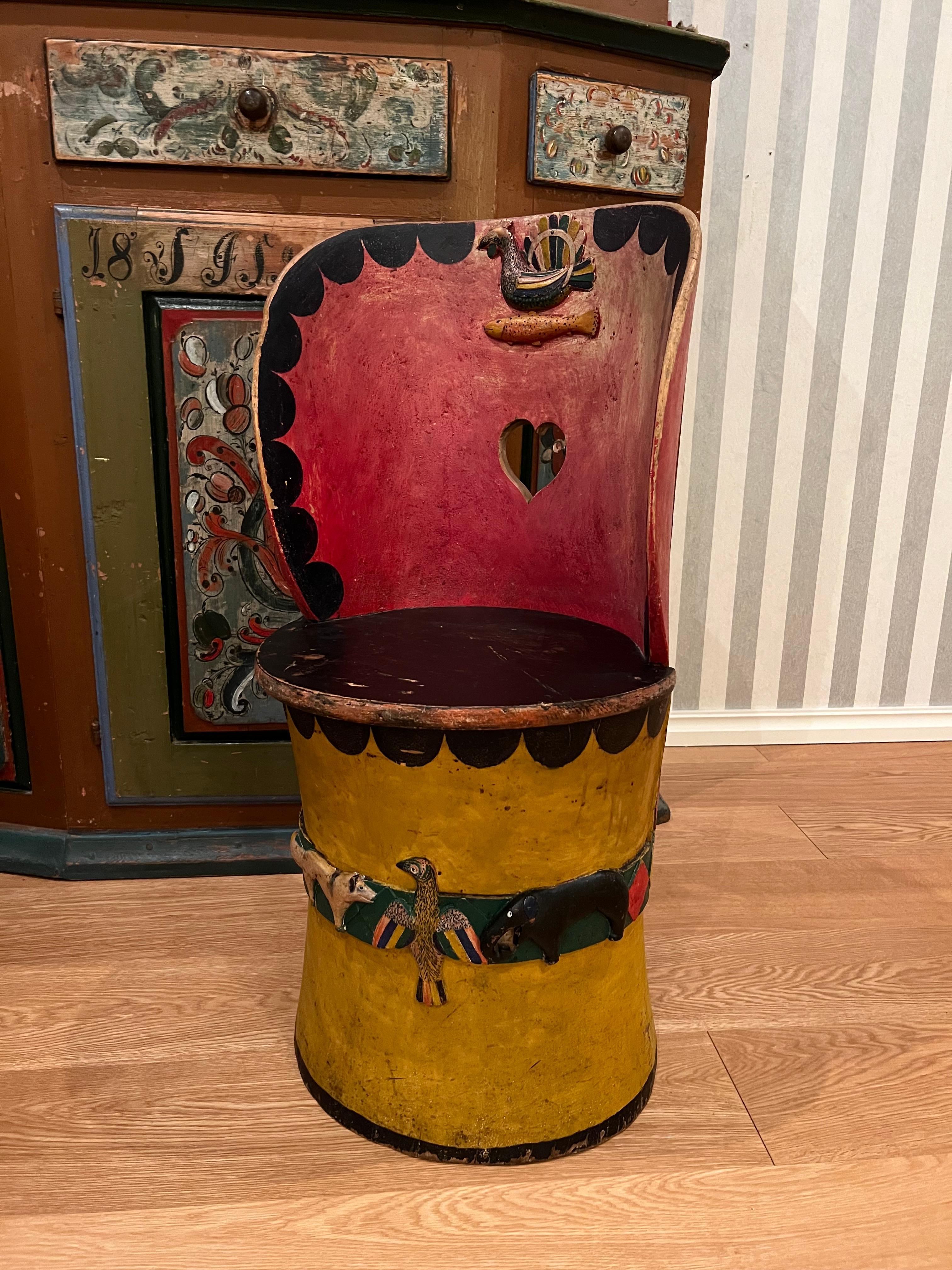 1800s Scandinavian Stump Chair, Museum-Quality Hand-crafted Folk Art, Norway For Sale 4