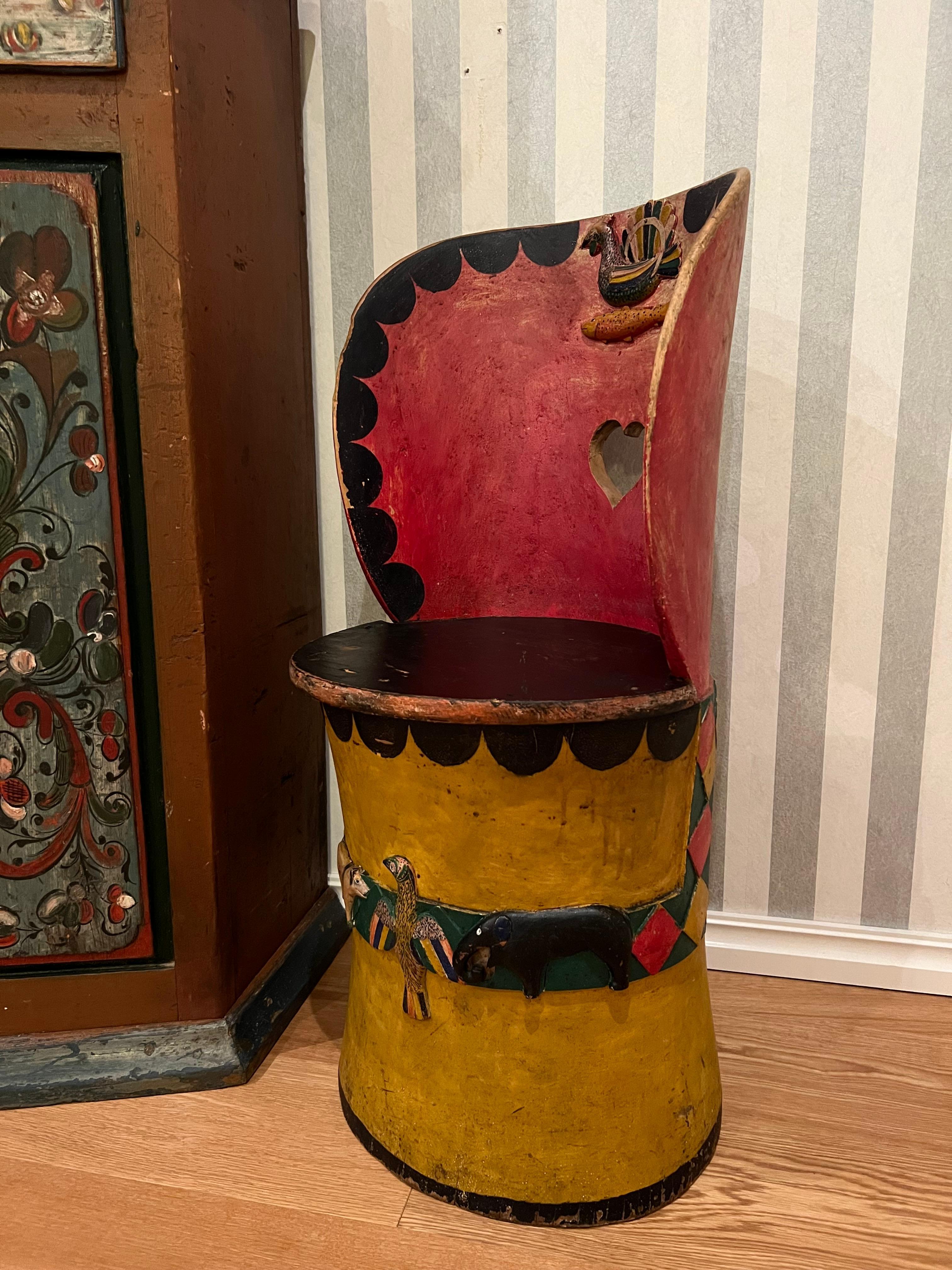 Norwegian 1800s Scandinavian Stump Chair, Museum-Quality Hand-crafted Folk Art, Norway For Sale