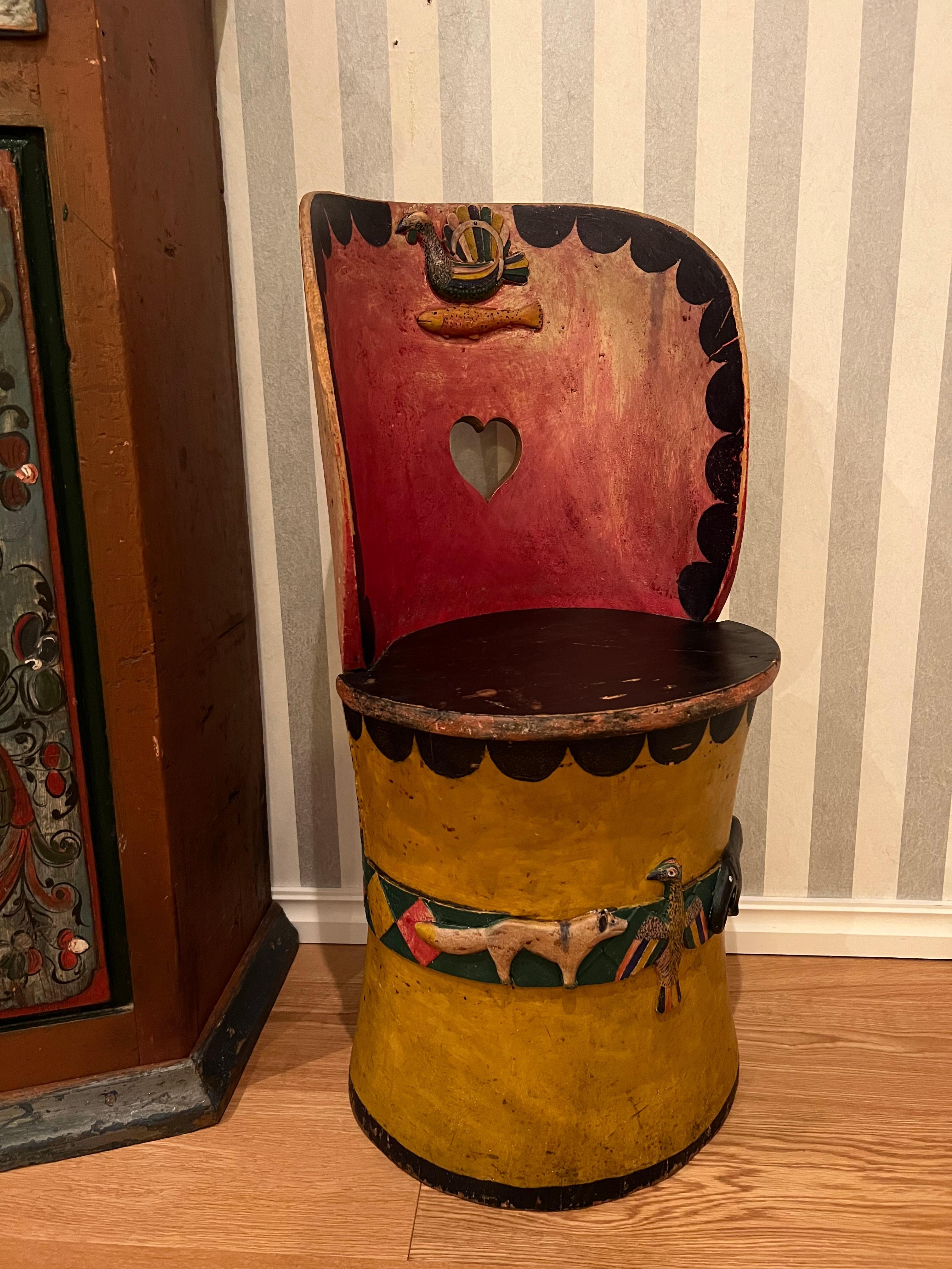 Hand-Crafted 1800s Scandinavian Stump Chair, Museum-Quality Hand-crafted Folk Art, Norway For Sale