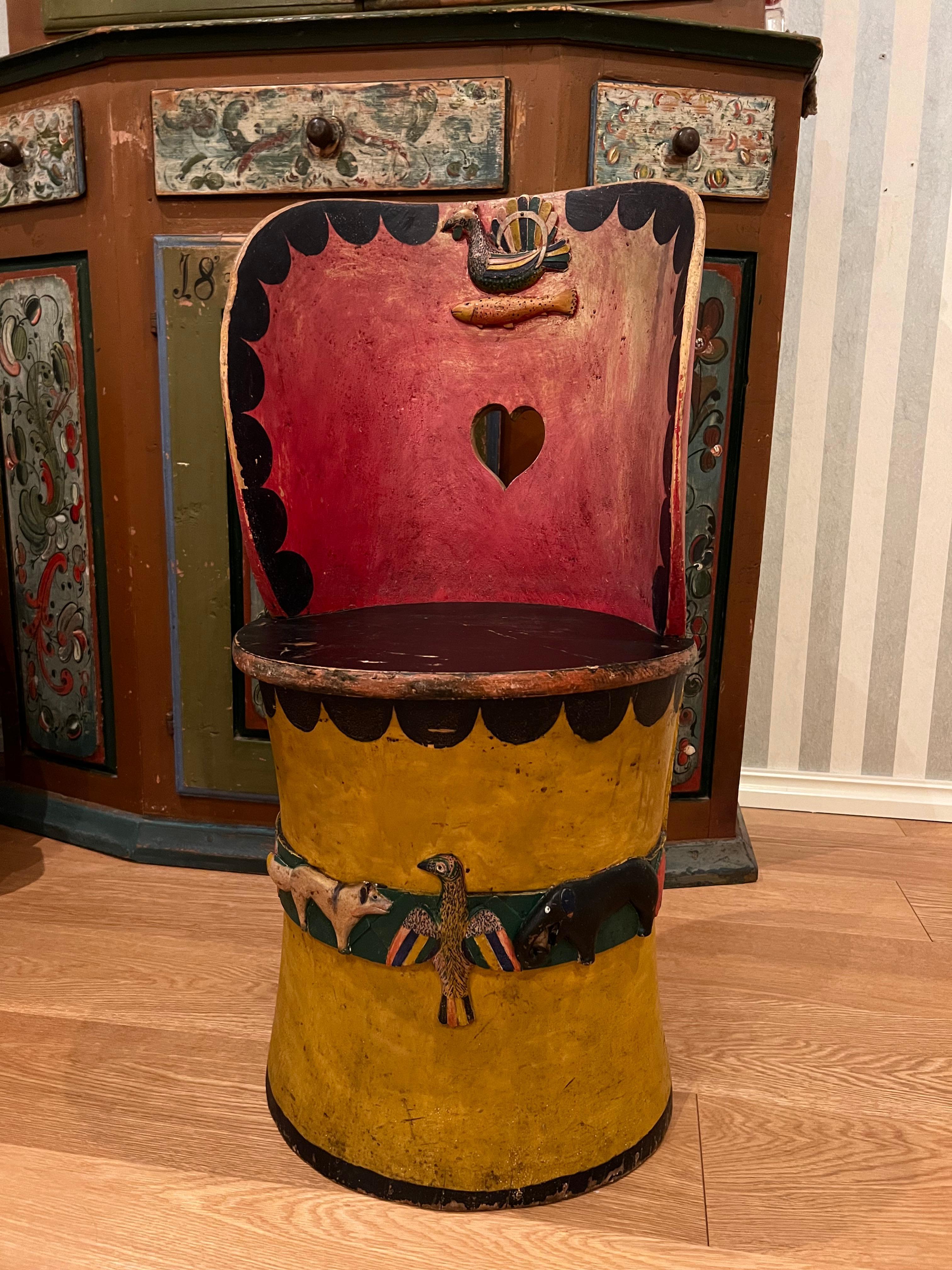 1800s Scandinavian Stump Chair, Museum-Quality Hand-crafted Folk Art, Norway In Good Condition For Sale In Skien, NO