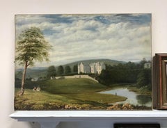 Fine Early 1800's Scottish Pastoral Landscape Ancient Castle Figures & Sheep