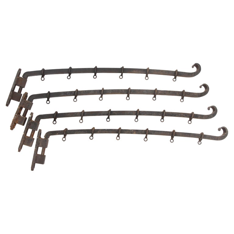 1800s Set Wrought Iron Original Gothic Swing Curtain Rods For Sale at