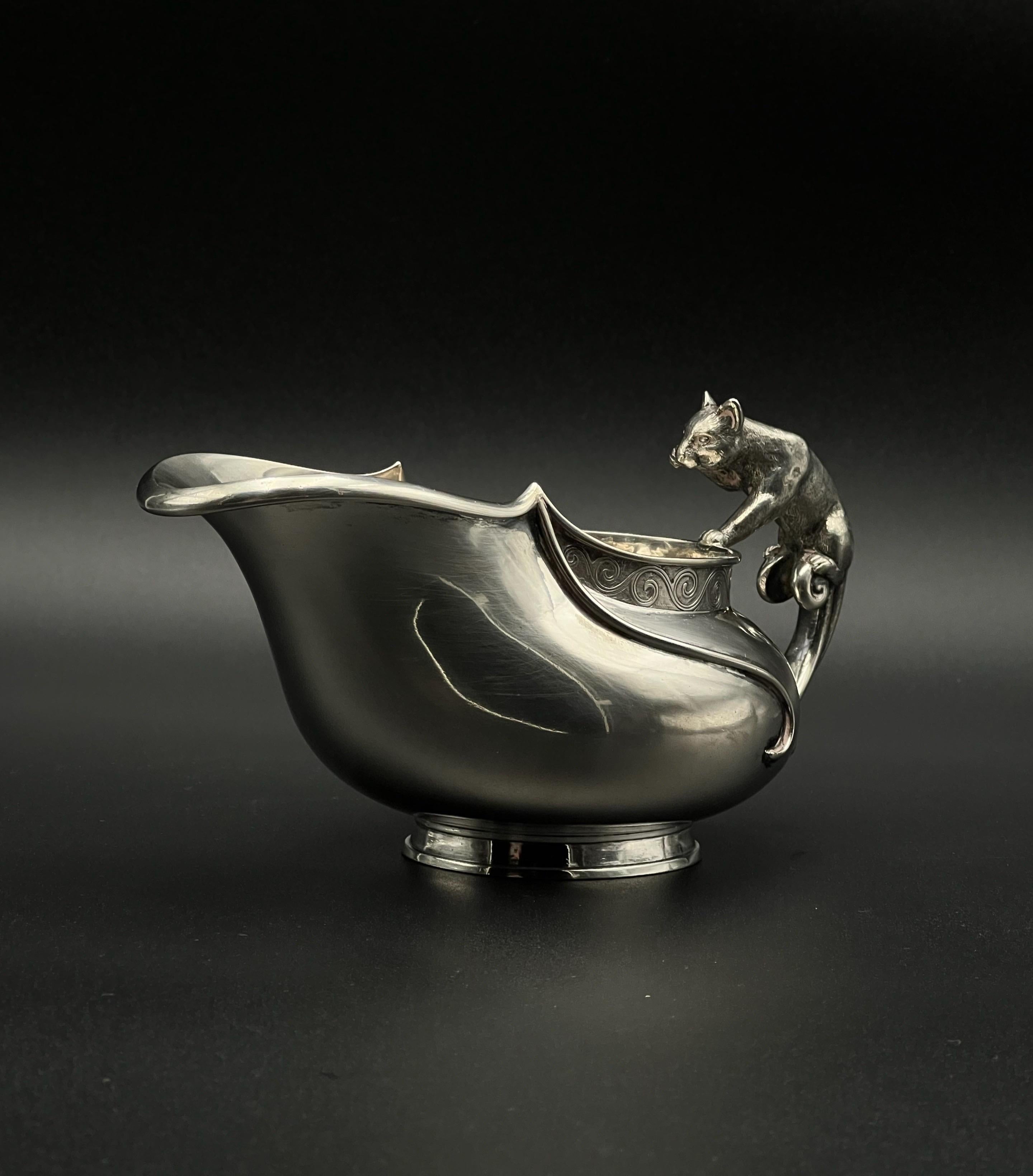 Danese Barattolo per Sauce in argento con manico CAT del 1800 di DRAGSTED per Simon Groth, Danimarca in vendita