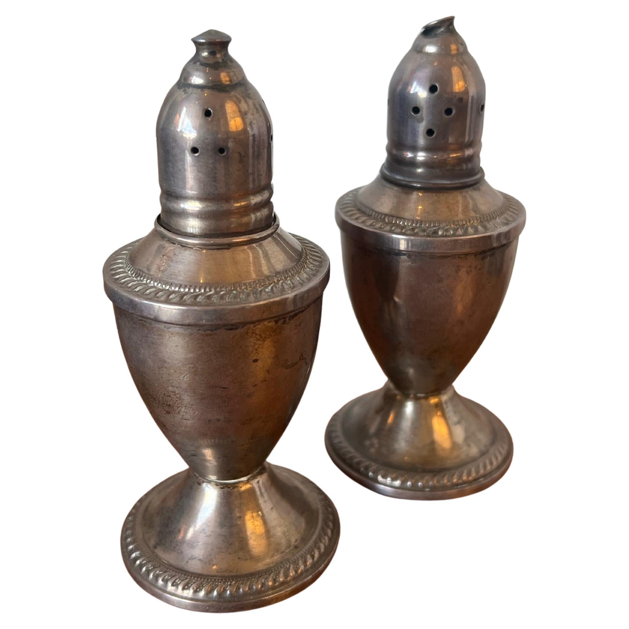 1800's Sterling Silver Salt Pepper Shakers with Glass Inserts Weighted