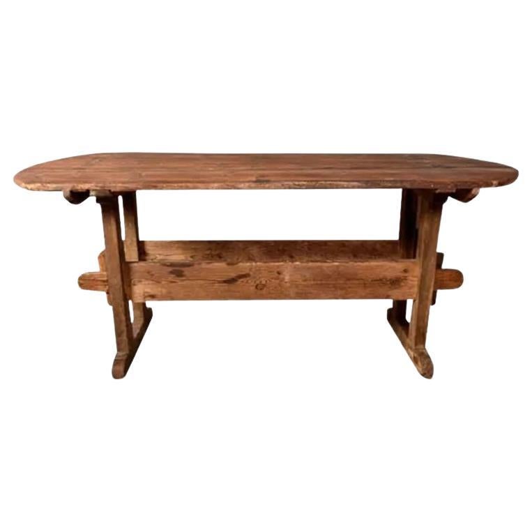 1800s Swedish "Bockbord" Trestle Table with Oval Top & Incredible Antique Patina