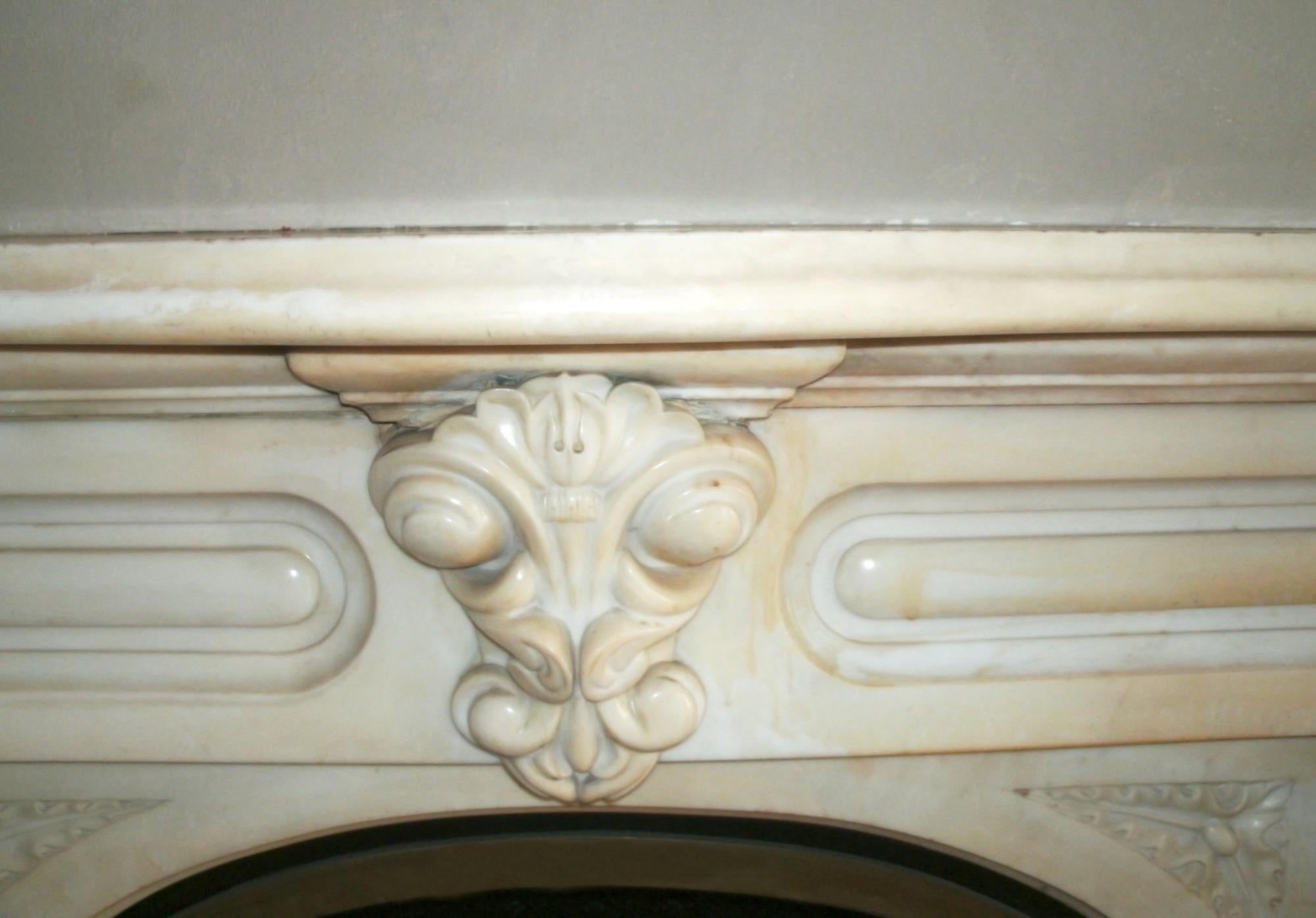 Statuary Marble 1800s Victorian Carved Statuary White Marble Mantel Original to NYC Townhouse For Sale