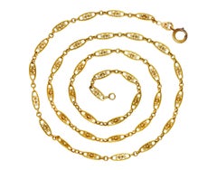 1800's, Victorian French 18 Karat Yellow Gold Long Filigree Necklace