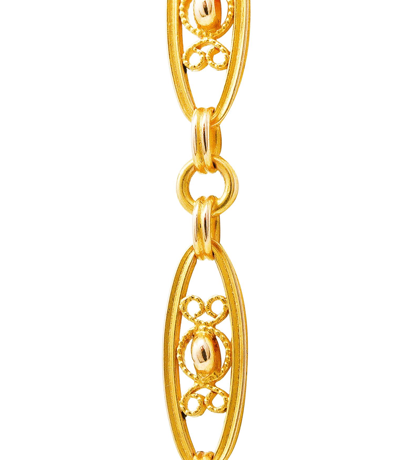 1800's, Victorian French 18 Karat Yellow Gold Long Filigree Necklace For Sale 1