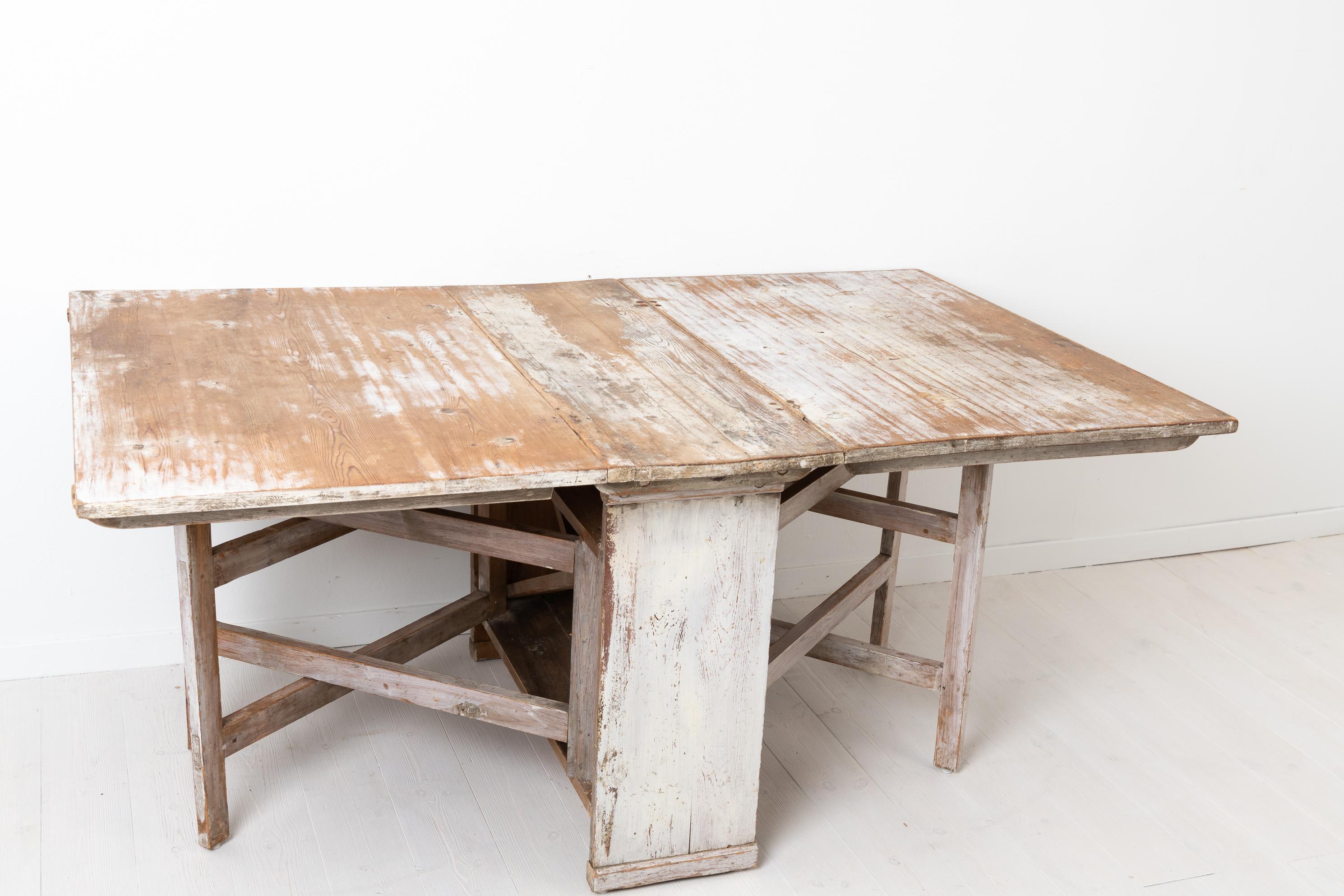 19th Century 1800s White Swedish Drop-Leaf Table For Sale