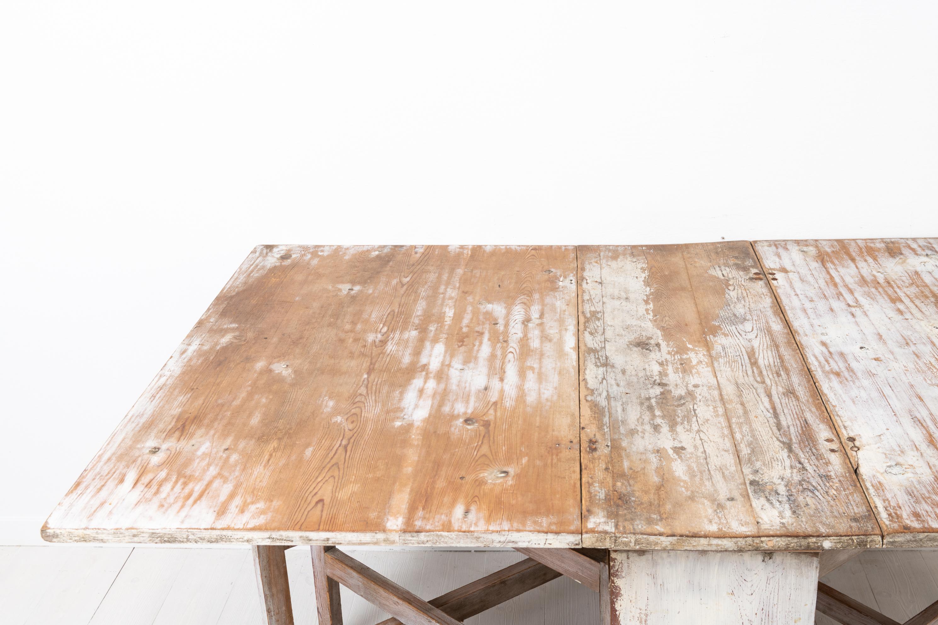Pine 1800s White Swedish Drop-Leaf Table For Sale