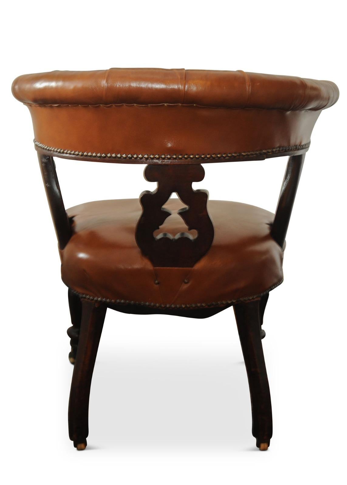 19th Century Regency William IV Polished Tan Leather Captains Library Chair with Castors For Sale