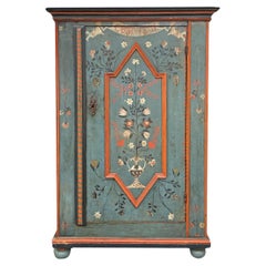 Antique 1801 Blue Floral Painted Cabinet