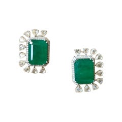 18.01 Carat Emerald and Diamond Studs Set in 18 Karat Gold 18.01 Carat Emerald and Diamond Studs Set in 18 Karat Gold