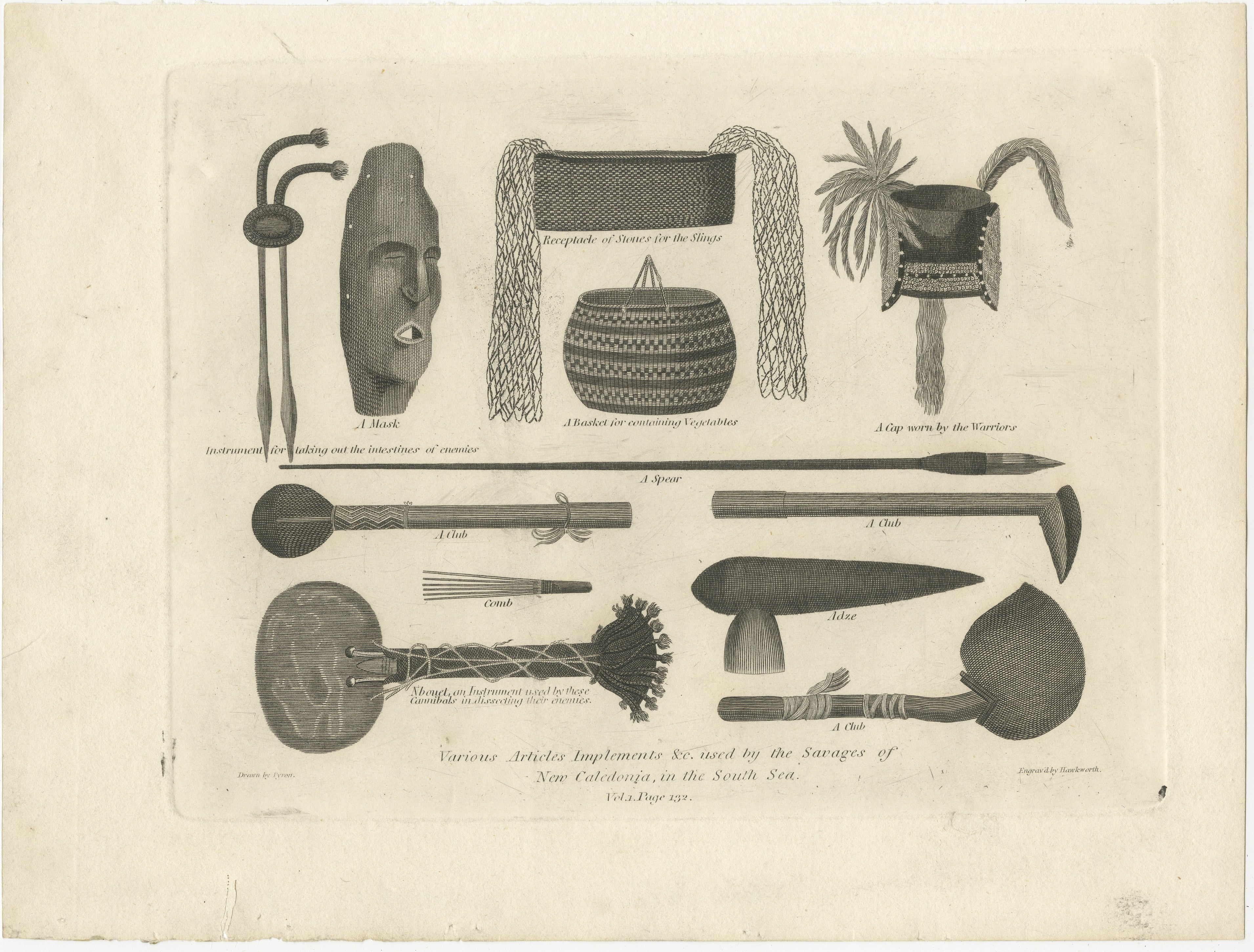 Various Articles Implements And Used By The Savages Of New Caledonia In The South Sea

Beschreibung: Dieser Kupferstich aus George Alexander Cookes 
