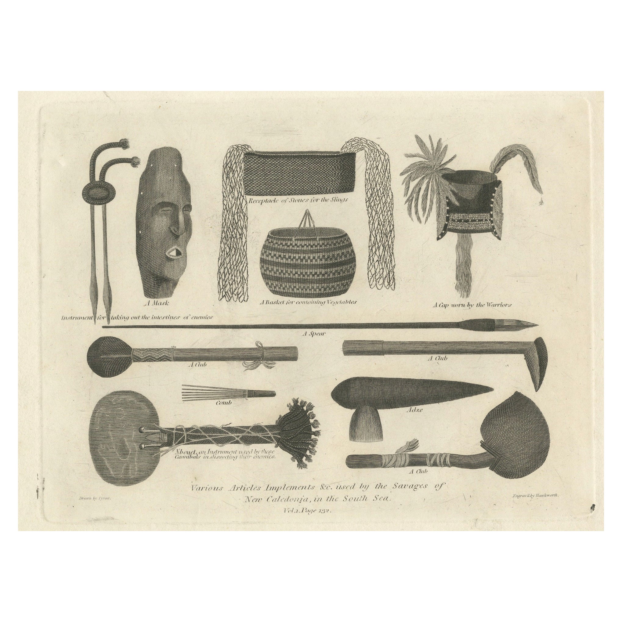 1801 Engraving of New Caledonian Implements and Attire For Sale
