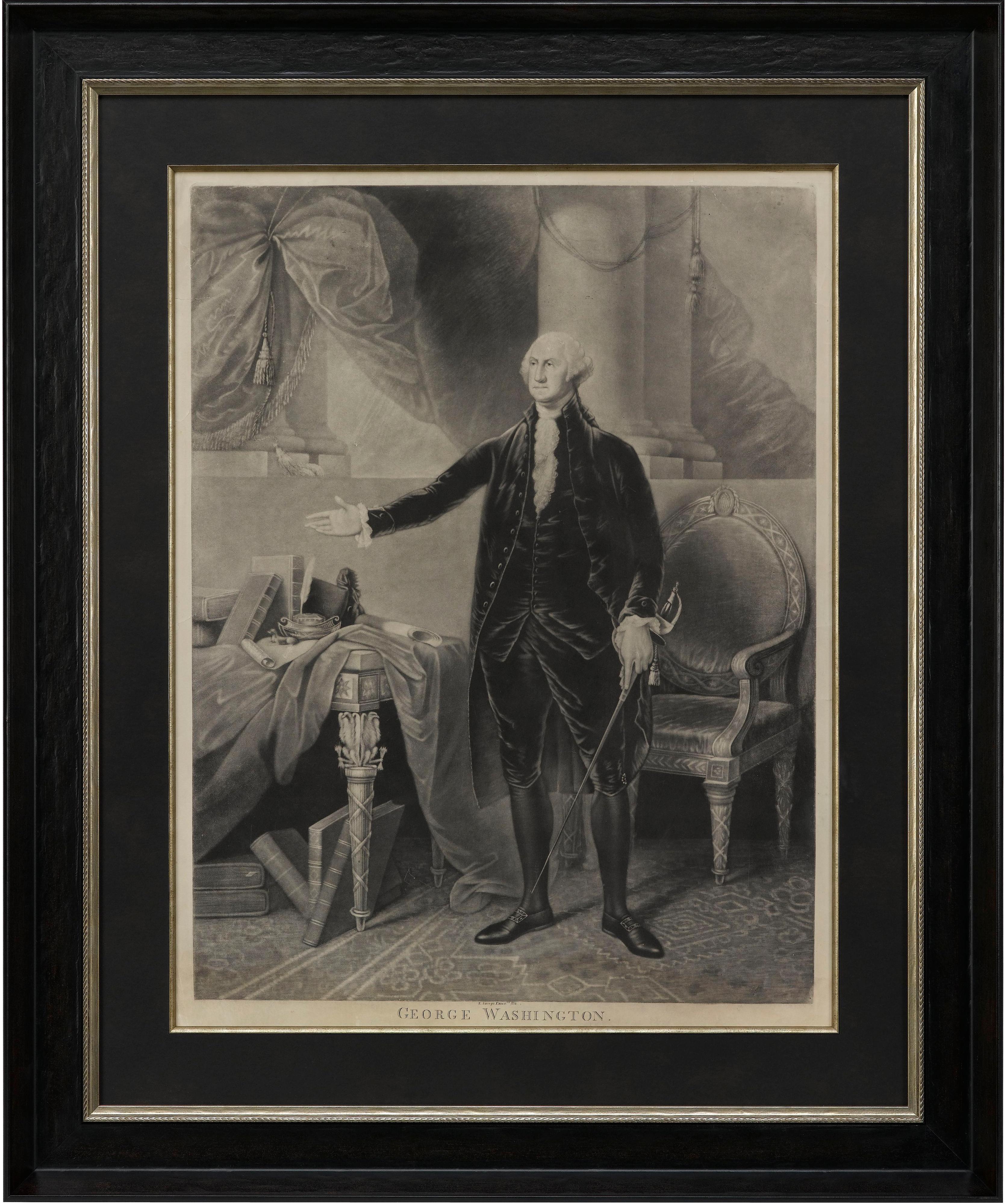 Offered is an original mezzotint print depicting a portrait of George Washington. The work dates to 1801 and was produced by engraver Edward Savage.

This print was published shortly after Washington's death, to celebrate his importance as one of