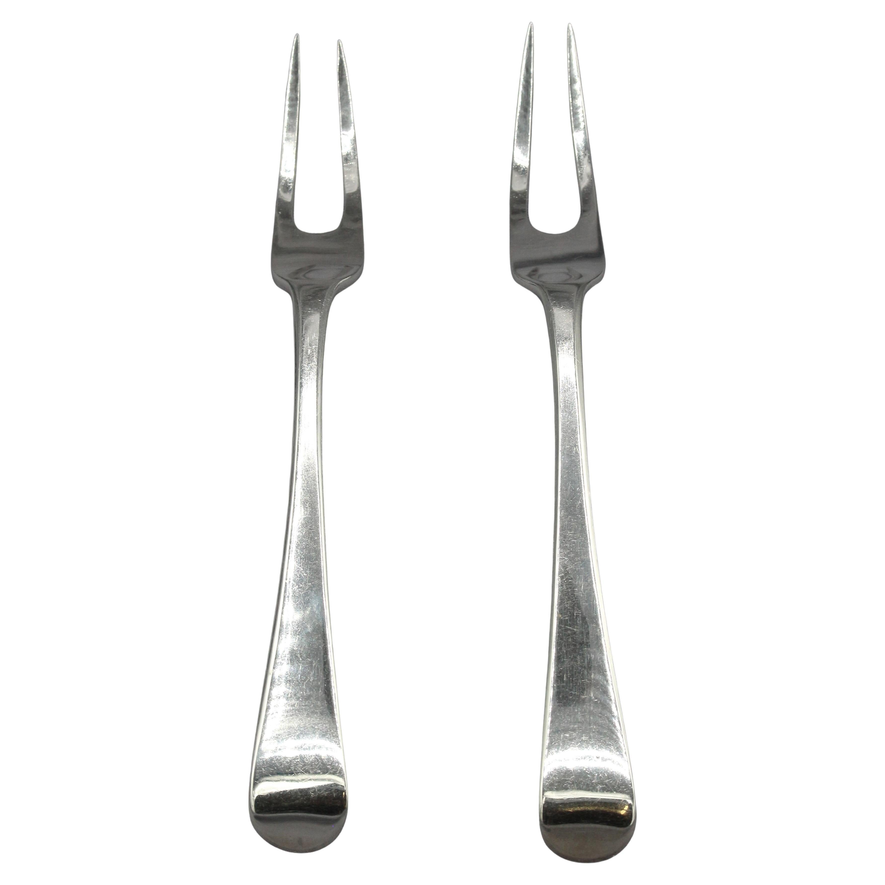 1801 Pair of Old English Pattern Sterling Potato Serving Forks by John Wren II For Sale