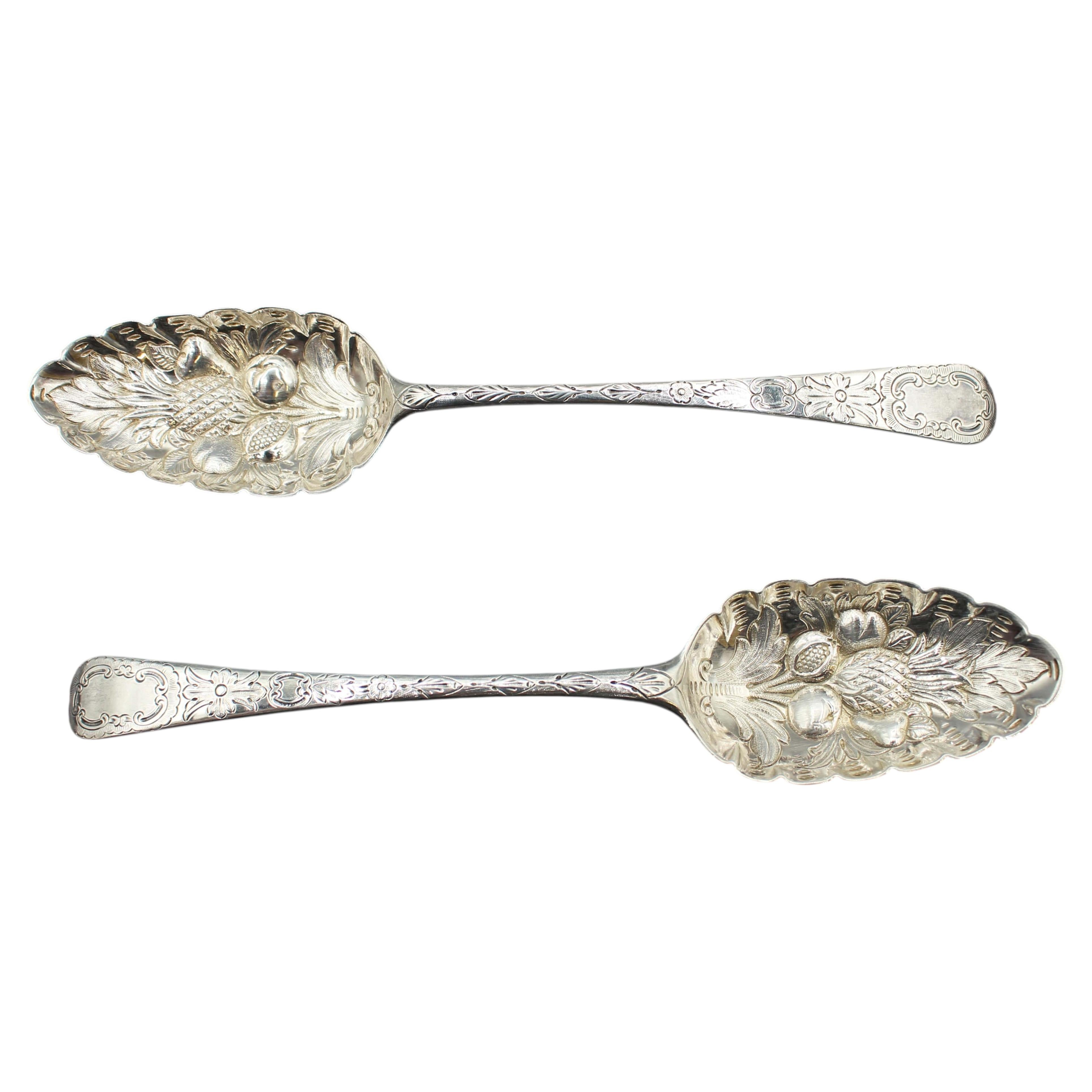 1802-1804 George III Period Pair of Sterling Silver Serving Spoons