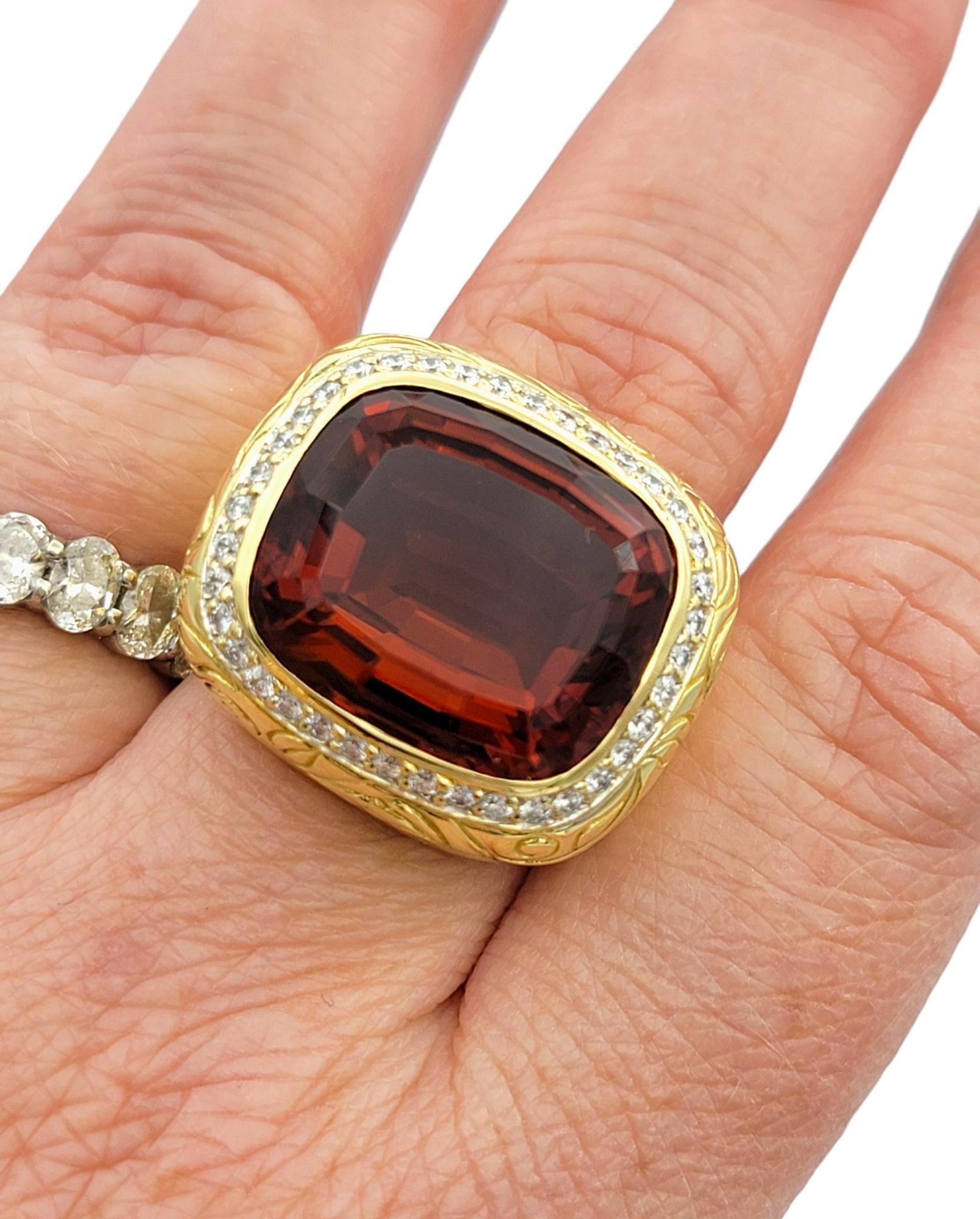 Anello Cocktail con quarzo citrino Madeira da 18,02 carati e diamanti in oro 18 carati in vendita 4
