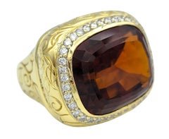 18.02 Carat Madeira Citrine Quartz Cocktail Ring with Diamonds 18 Karat Gold