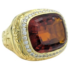 18.02 Carat Madeira Citrine Quartz Cocktail Ring with Diamonds 18 Karat Gold