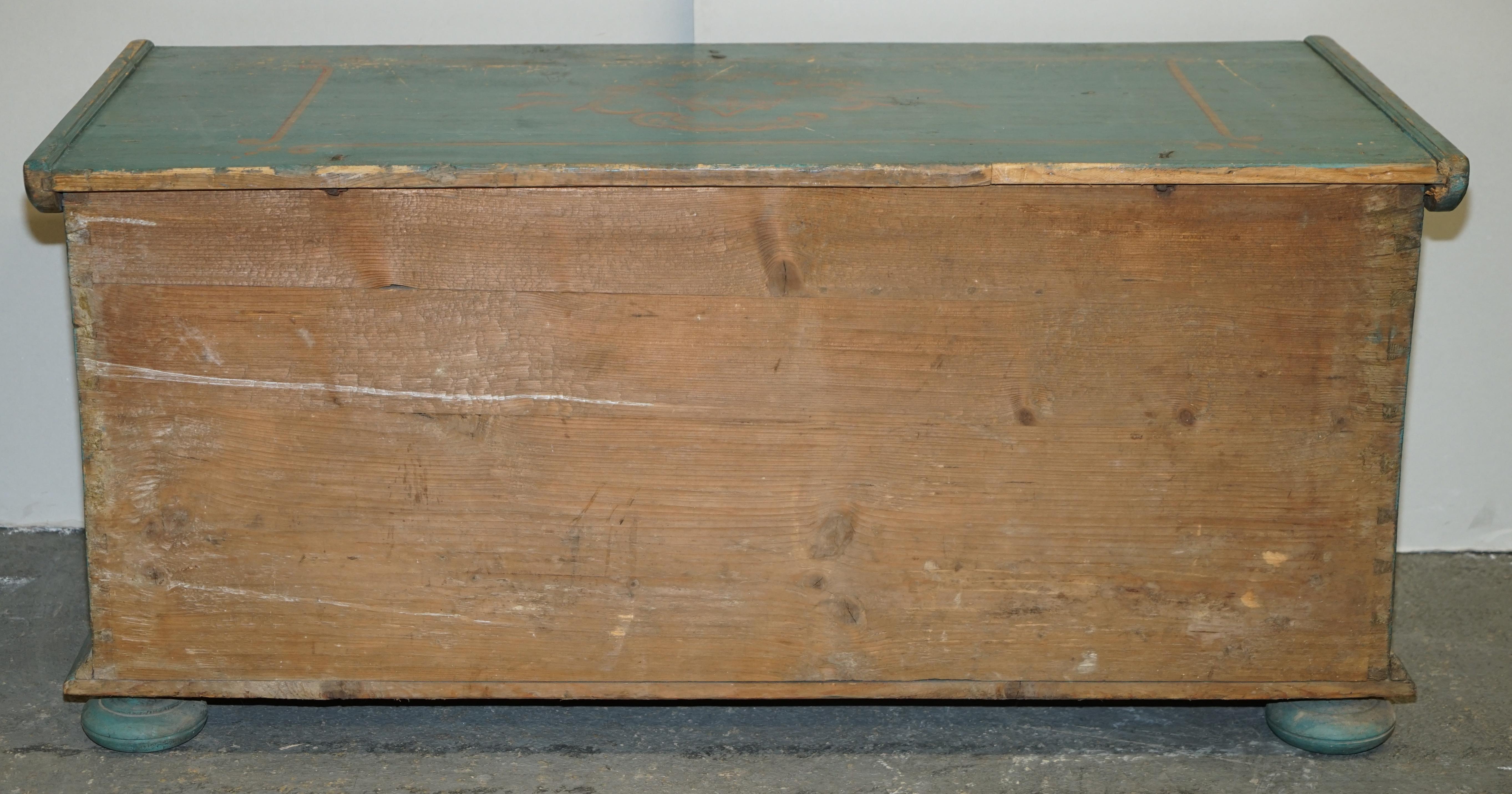 1802 Dated Huge Antique Original Paint European Blanket Chest Coffer Trunk For Sale 4