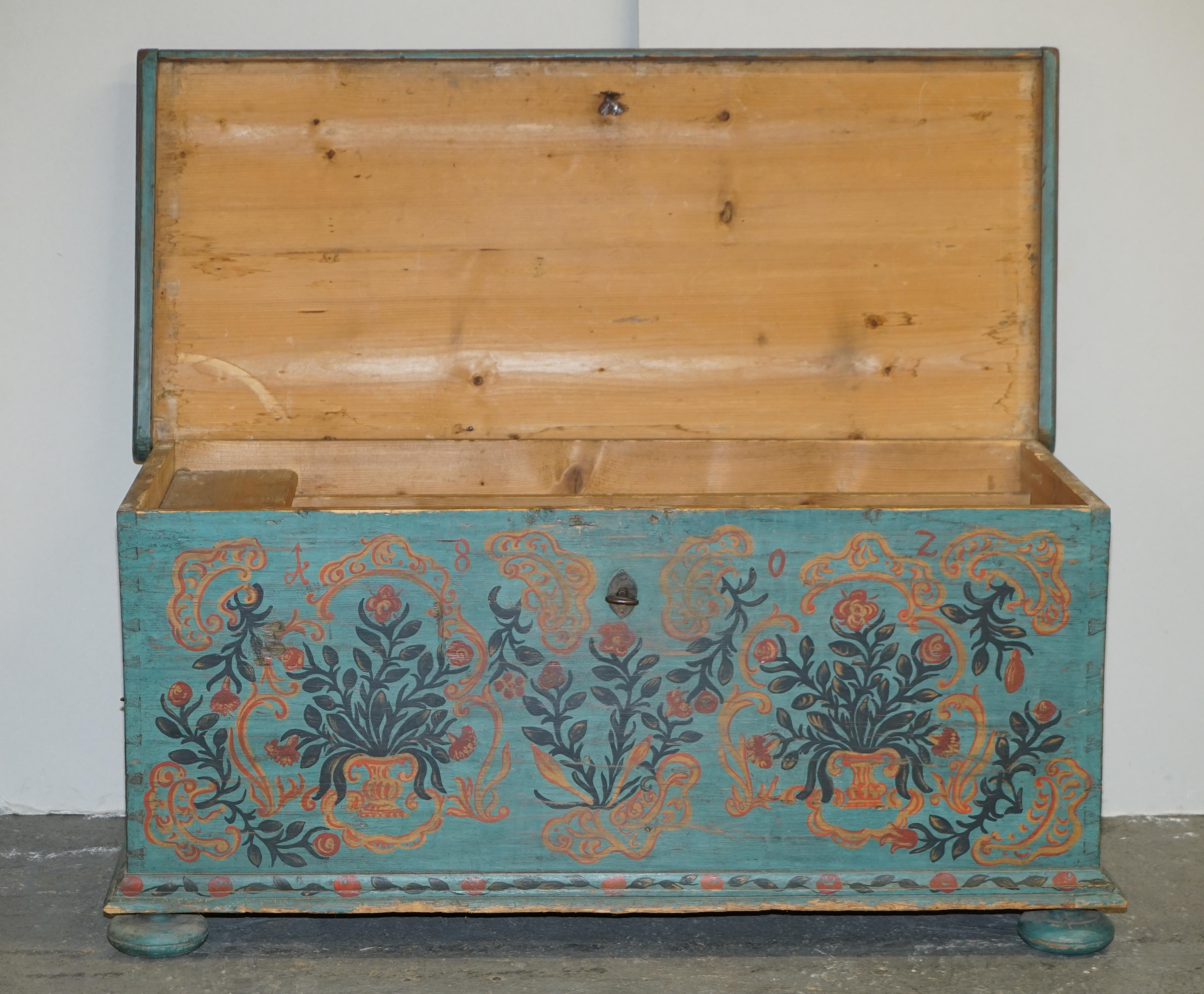 1802 Dated Huge Antique Original Paint European Blanket Chest Coffer Trunk For Sale 8