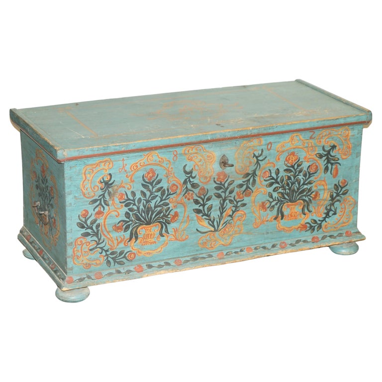 1802 Dated Huge Antique Original Paint European Blanket Chest 