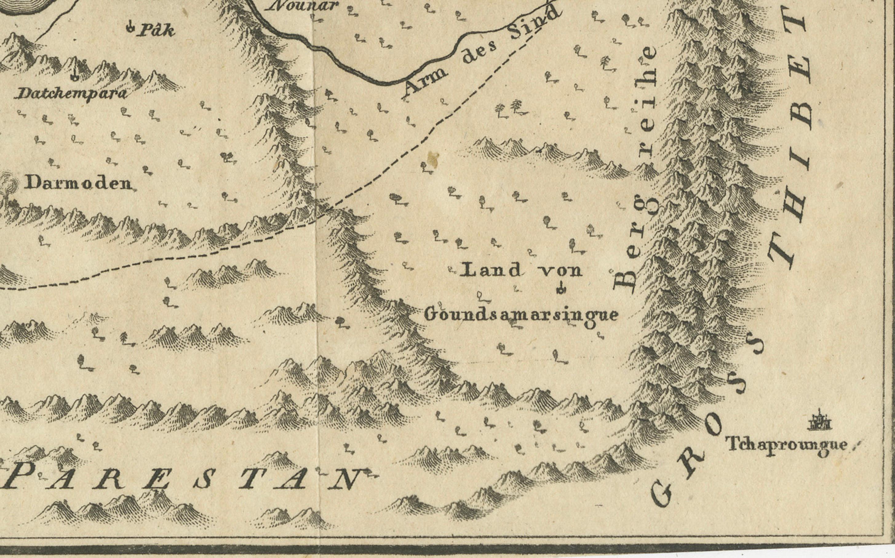 1802 Deutsche Karte von Kaschmir und den umliegenden Gebieten von Weimar, basierend auf Gentil (Papier) im Angebot