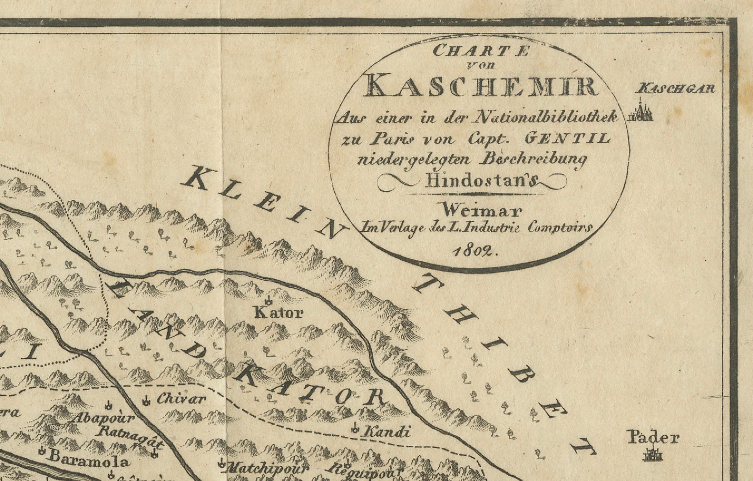 1802 Deutsche Karte von Kaschmir und den umliegenden Gebieten von Weimar, basierend auf Gentil im Angebot 1