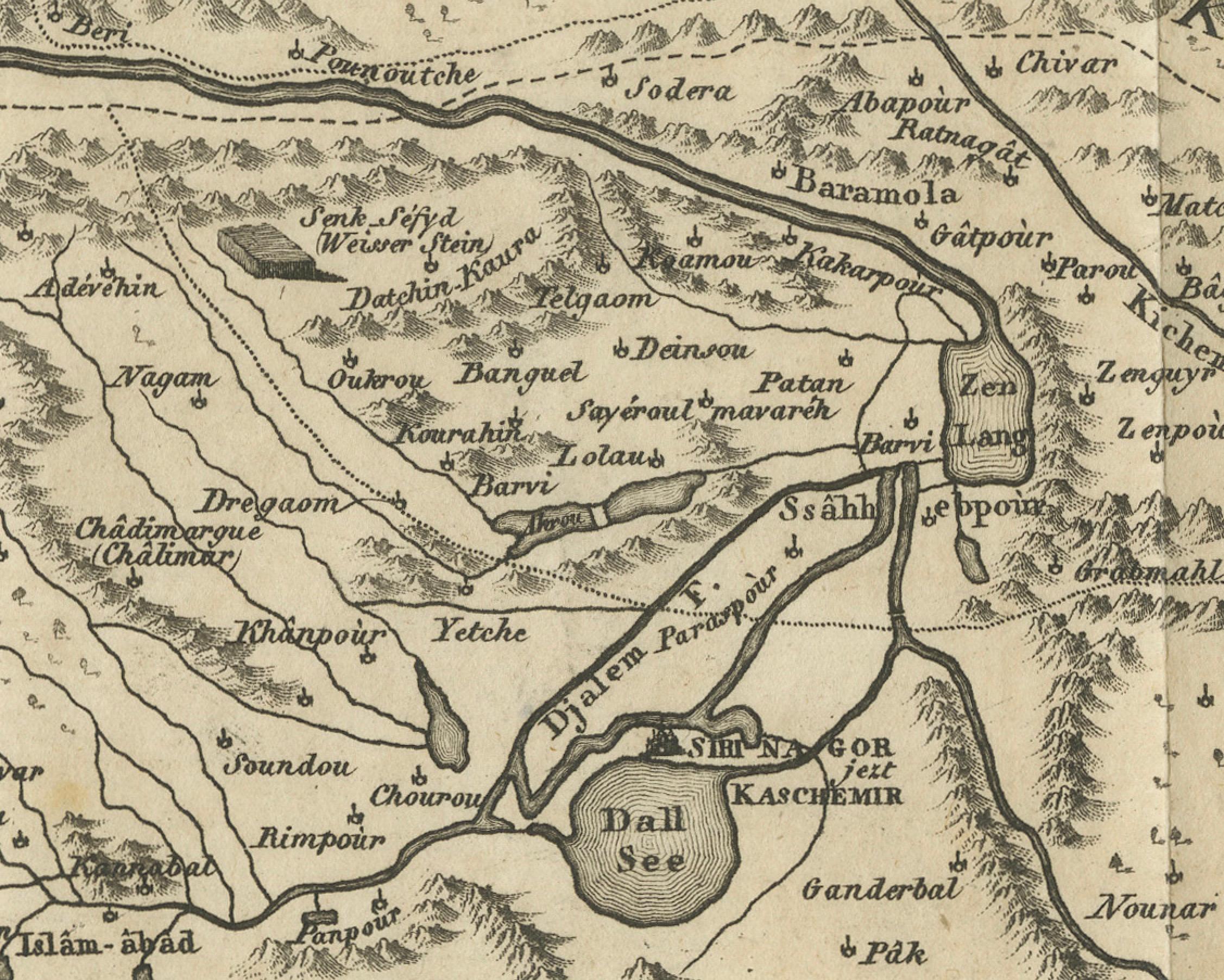 1802 Deutsche Karte von Kaschmir und den umliegenden Gebieten von Weimar, basierend auf Gentil im Angebot 2
